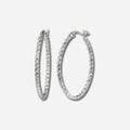925 STERLING SILVER 35.0 MM. DIAMOND CUT TUBE OVAL SHAPE HOOP EARRINGS