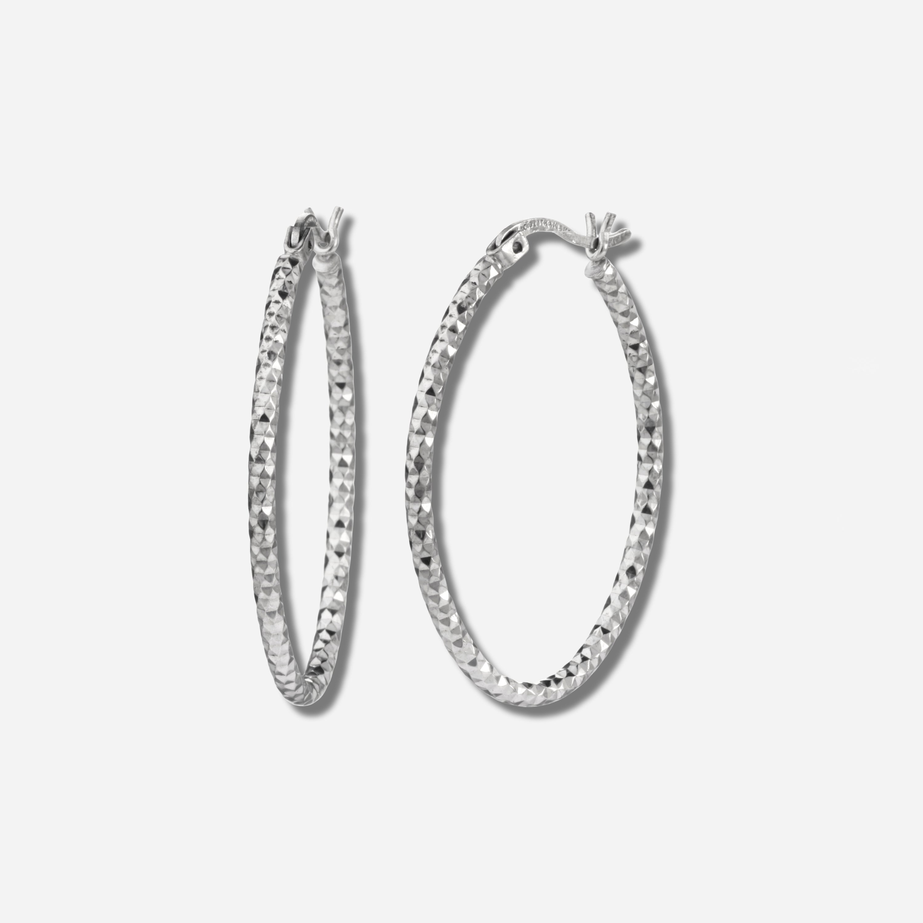 925 STERLING SILVER 35.0 MM. DIAMOND CUT TUBE OVAL SHAPE HOOP EARRINGS