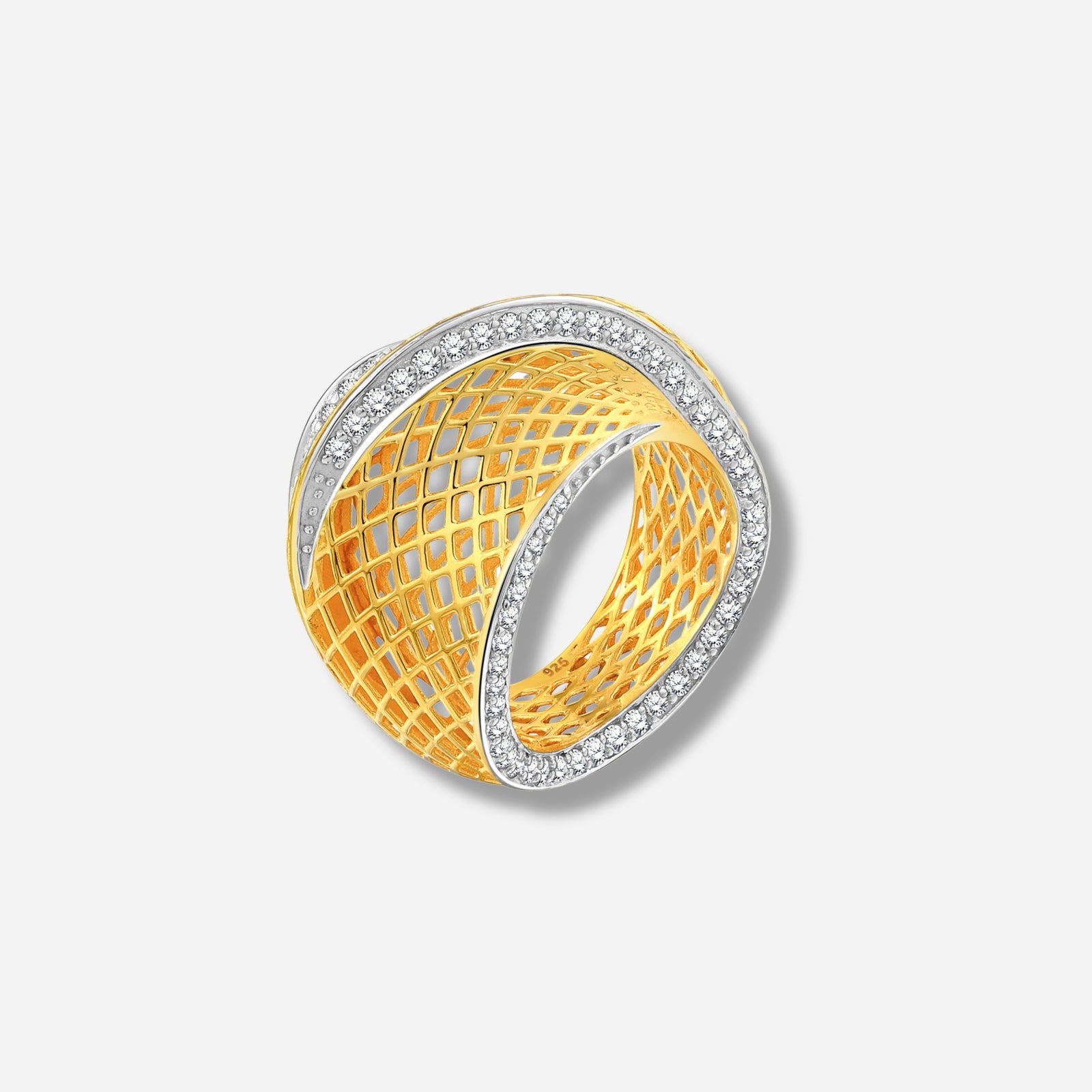 925 STERLING SILVER LE MESH RING WITH WHITE SAPPHIRE