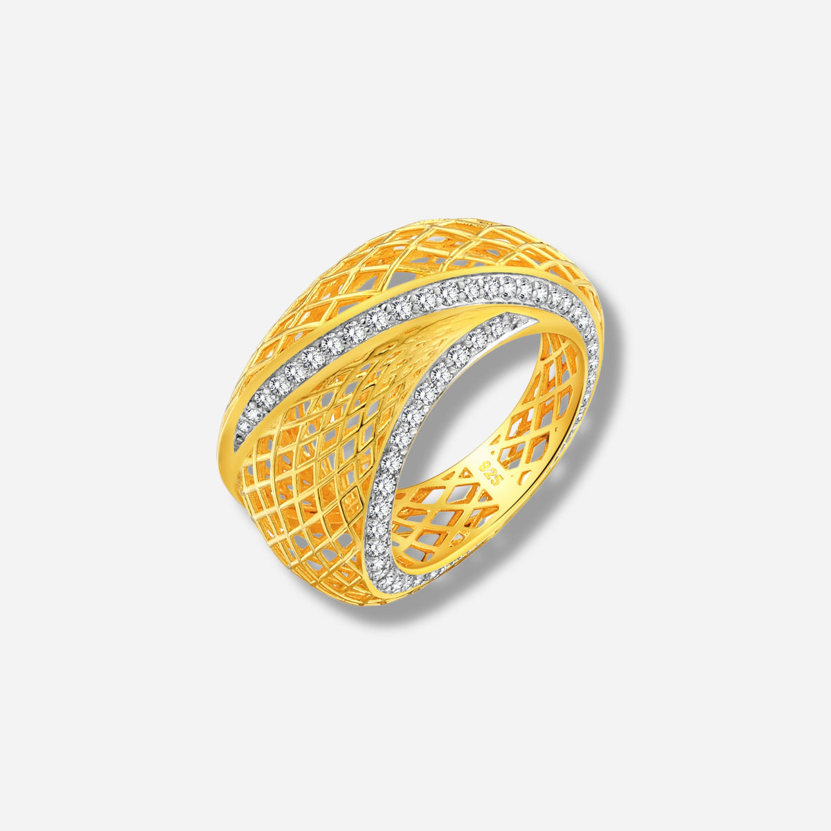925 STERLING SILVER LE MESH RING WITH WHITE SAPPHIRE