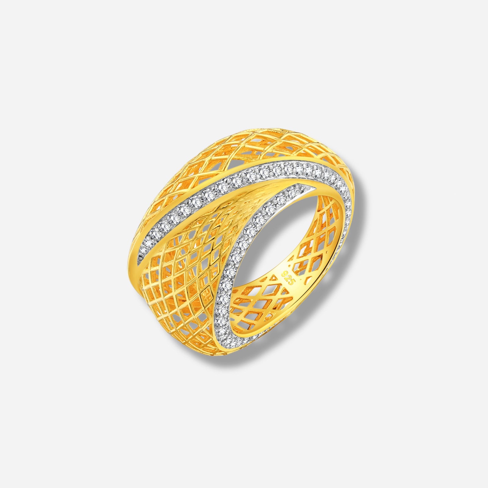 925 STERLING SILVER LE MESH RING WITH WHITE SAPPHIRE