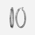 925 STERLING SILVER 40.0 MM. DIAMOND CUT TUBE OVAL SHAPE HOOP EARRINGS