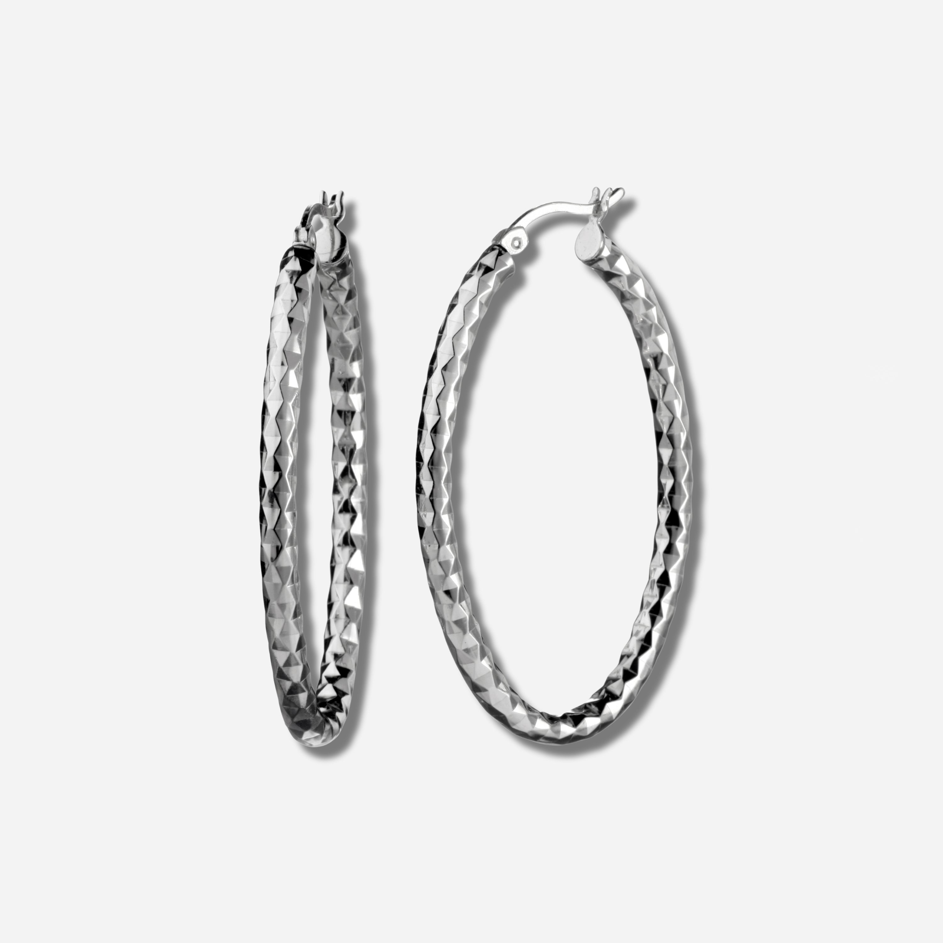 925 STERLING SILVER 40.0 MM. DIAMOND CUT TUBE OVAL SHAPE HOOP EARRINGS