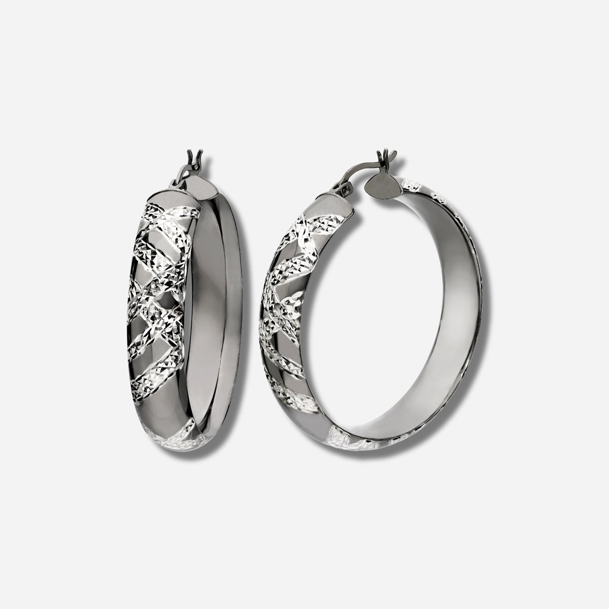 925 STERLING SILVER FANCY DIAMOND CUT HOOP EARRINGS