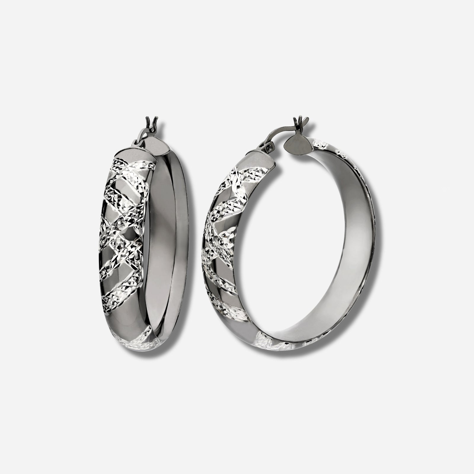 925 STERLING SILVER FANCY DIAMOND CUT HOOP EARRINGS