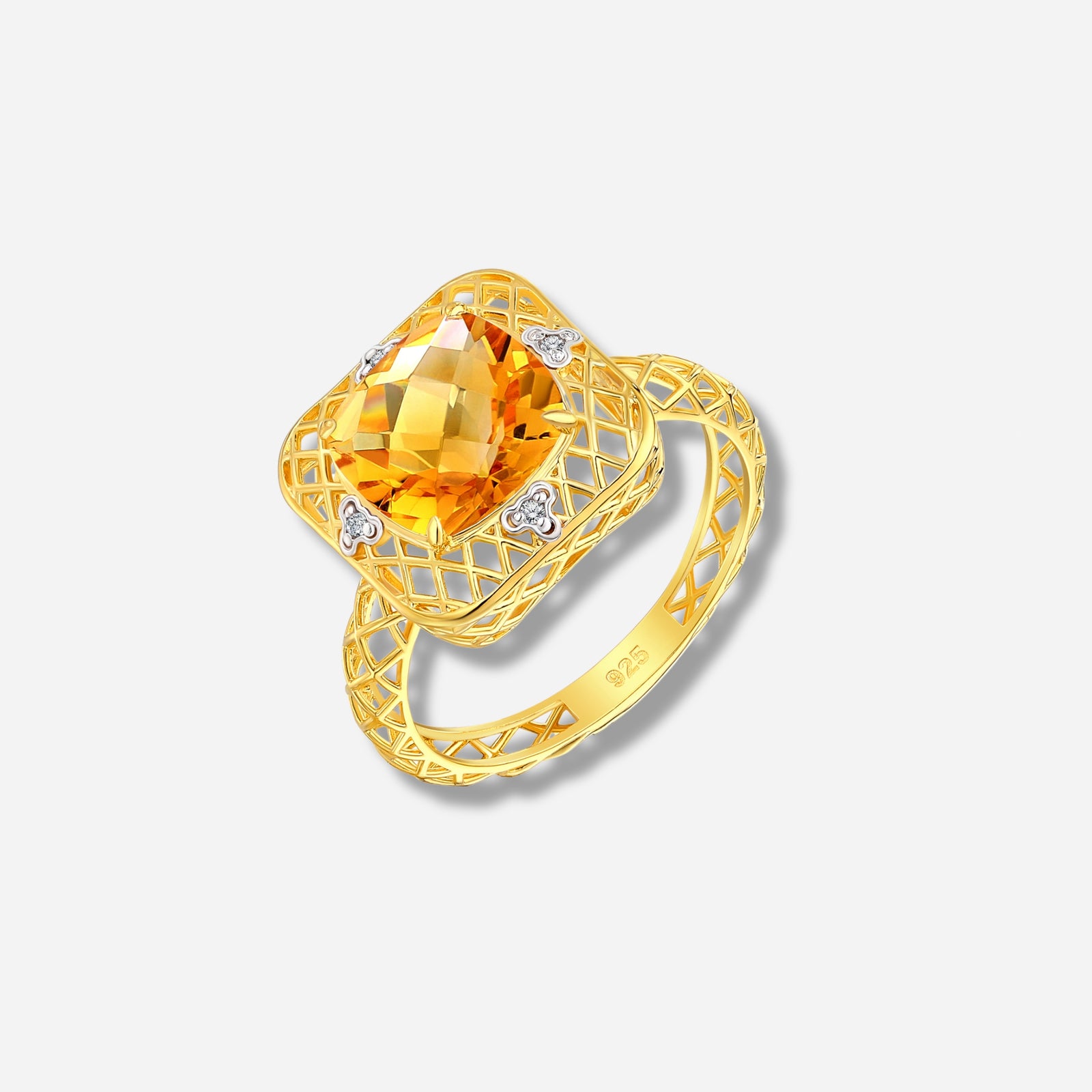 925 STERLING SILVER LE MESH RING WITH GOLDEN CITRINE
