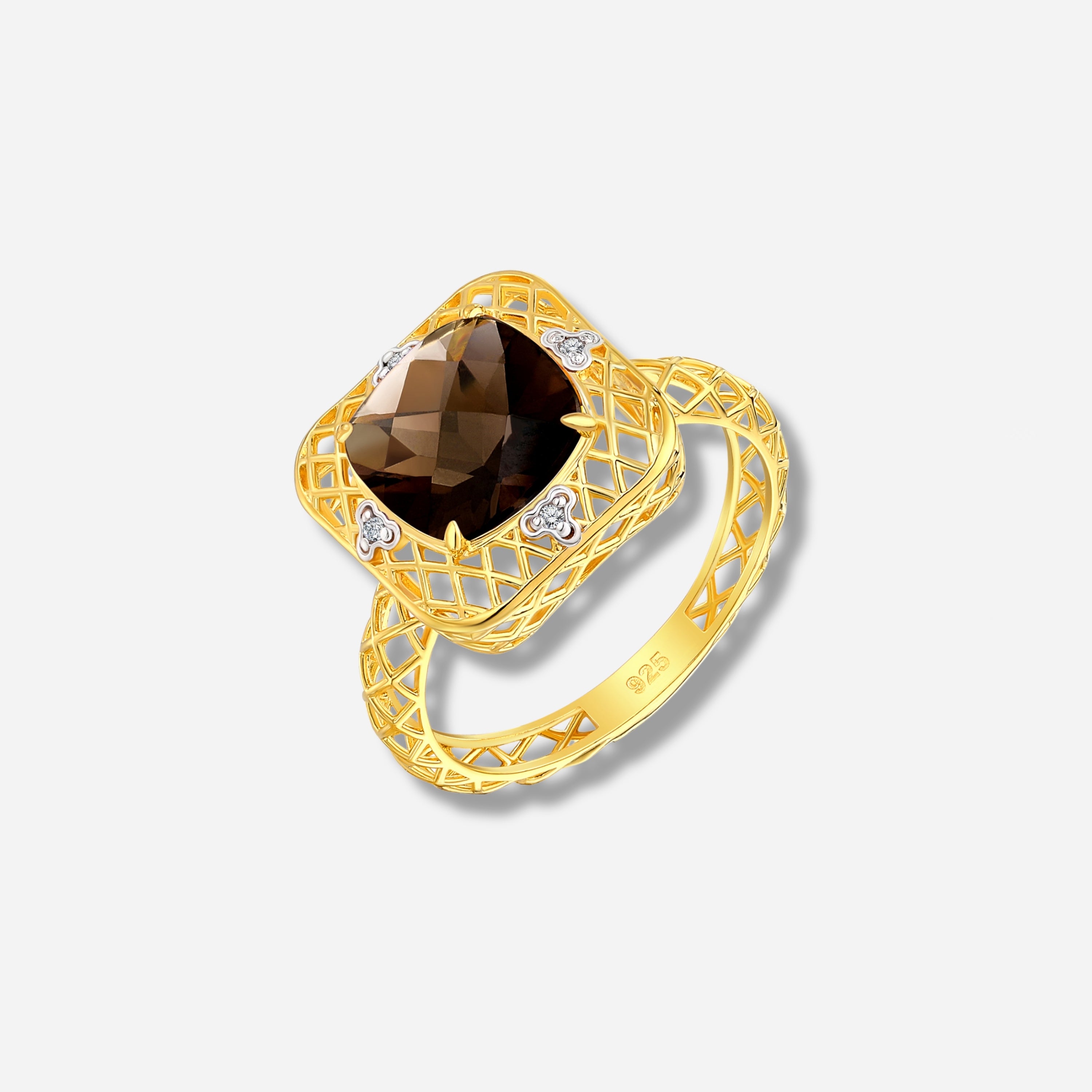 925 STERLING SILVER LE MESH RING WITH SMOKY QUARTZ