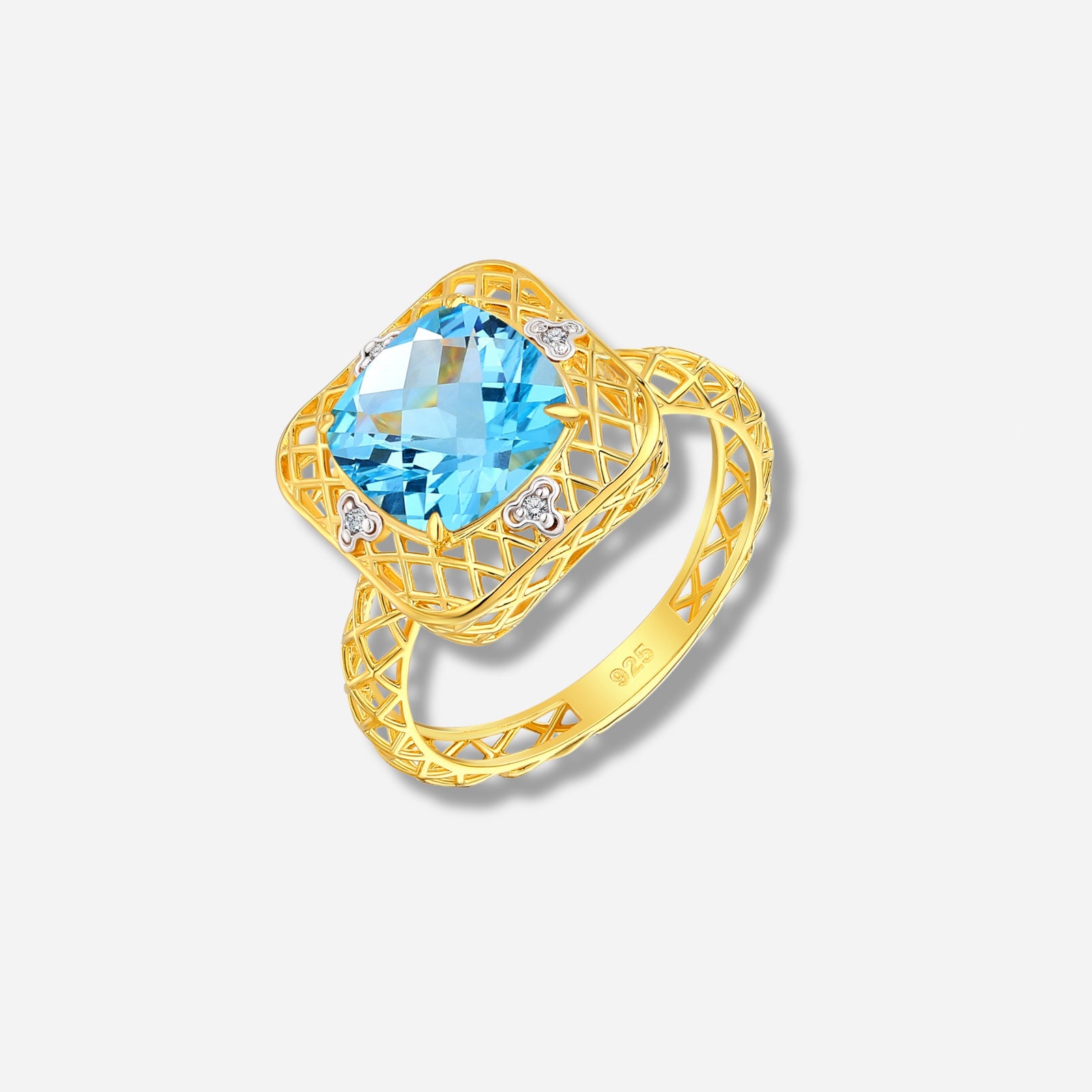 925 STERLING SILVER LE MESH RING WITH SWISS BLUE TOPAZ