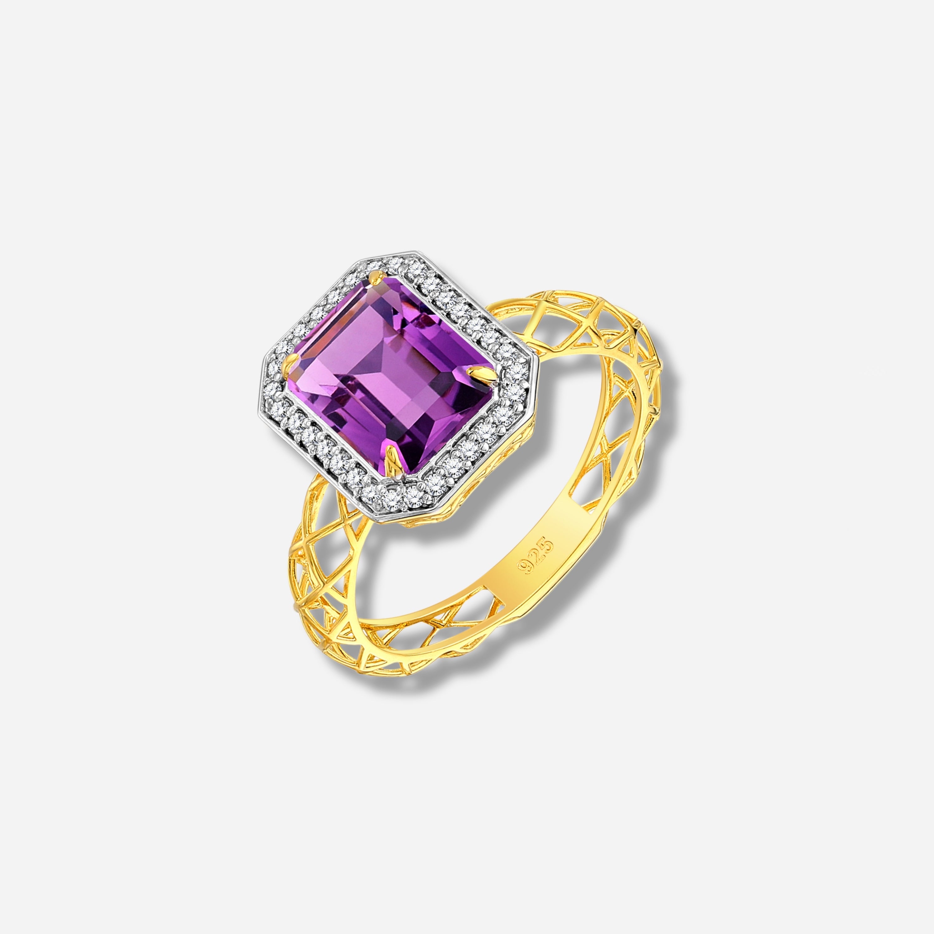 925 STERLING SILVER LE MESH RING WITH AMETHYST