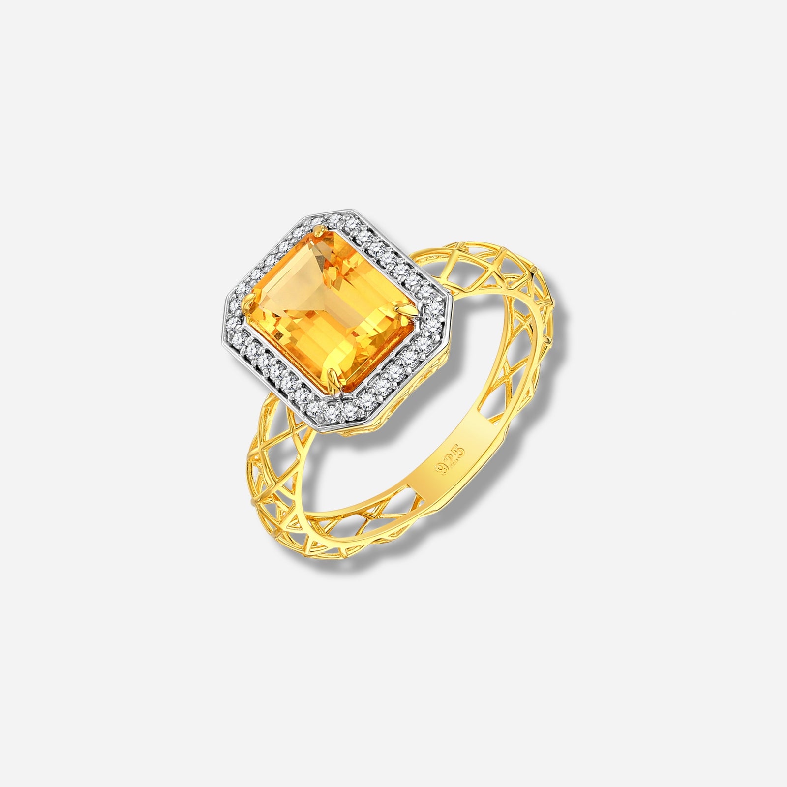 925 STERLING SILVER LE MESH RING WITH GOLDEN CITRINE