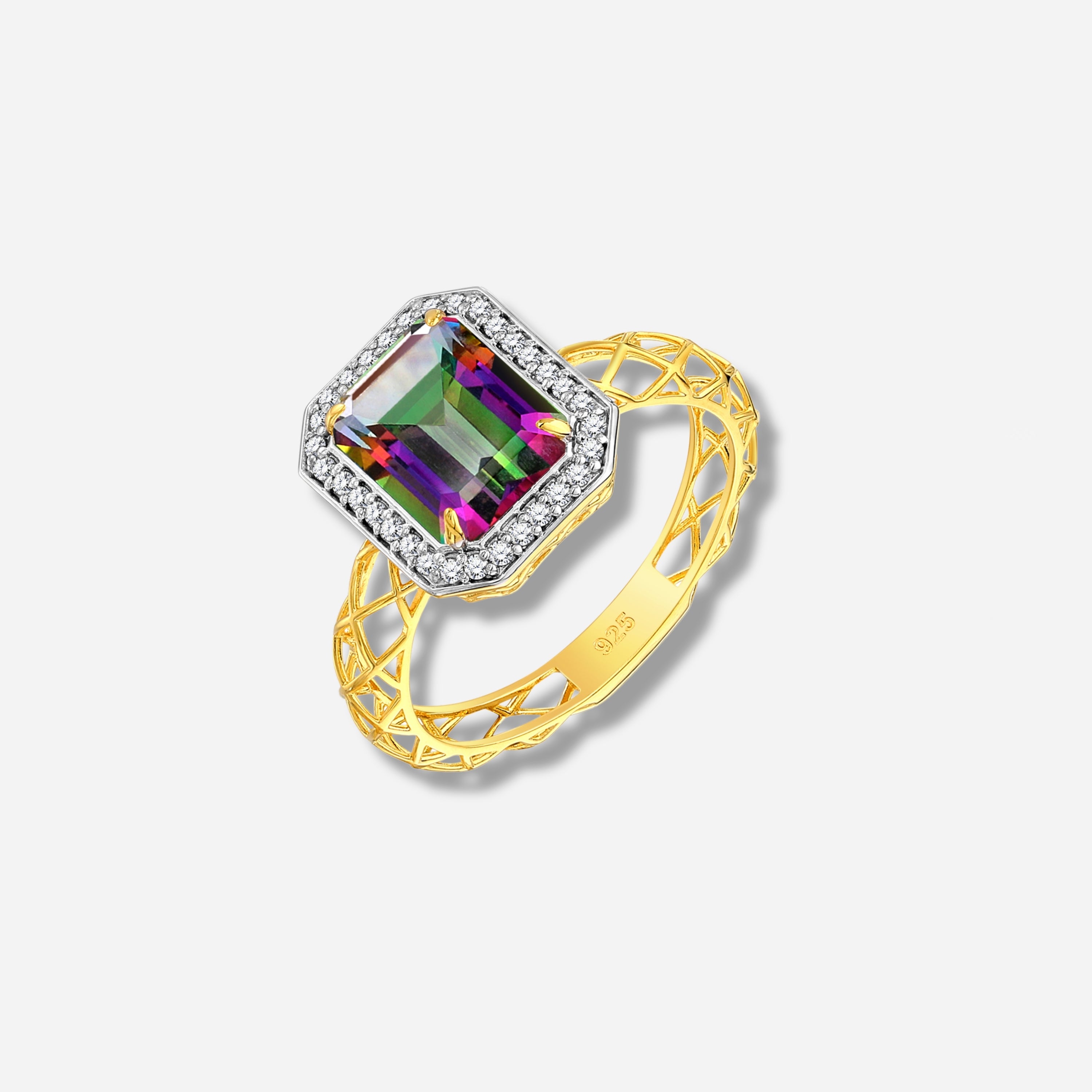 925 STERLING SILVER LE MESH RING WITH MYSTIC GREEN TOPAZ