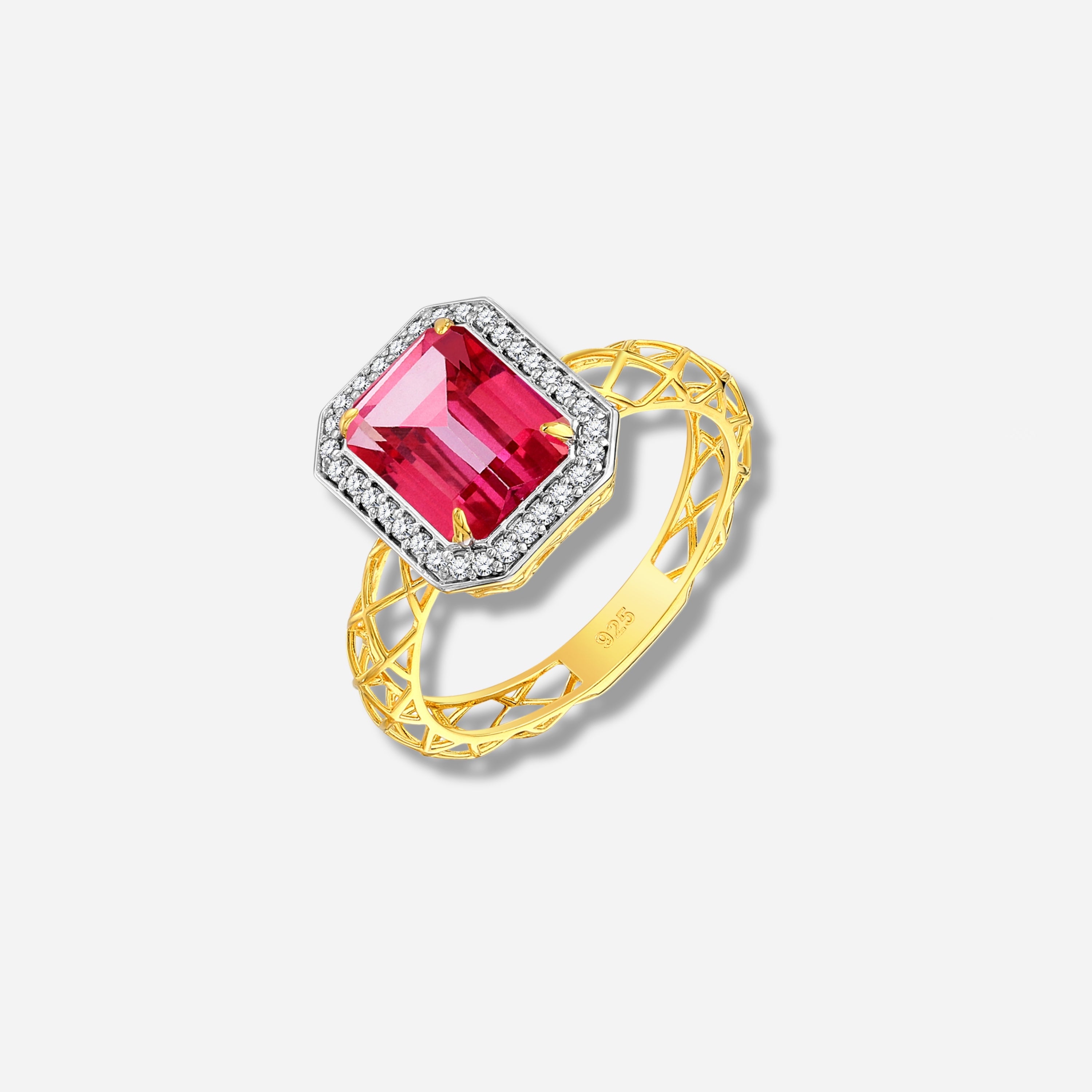 925 STERLING SILVER LE MESH RING WITH PINK TOPAZ