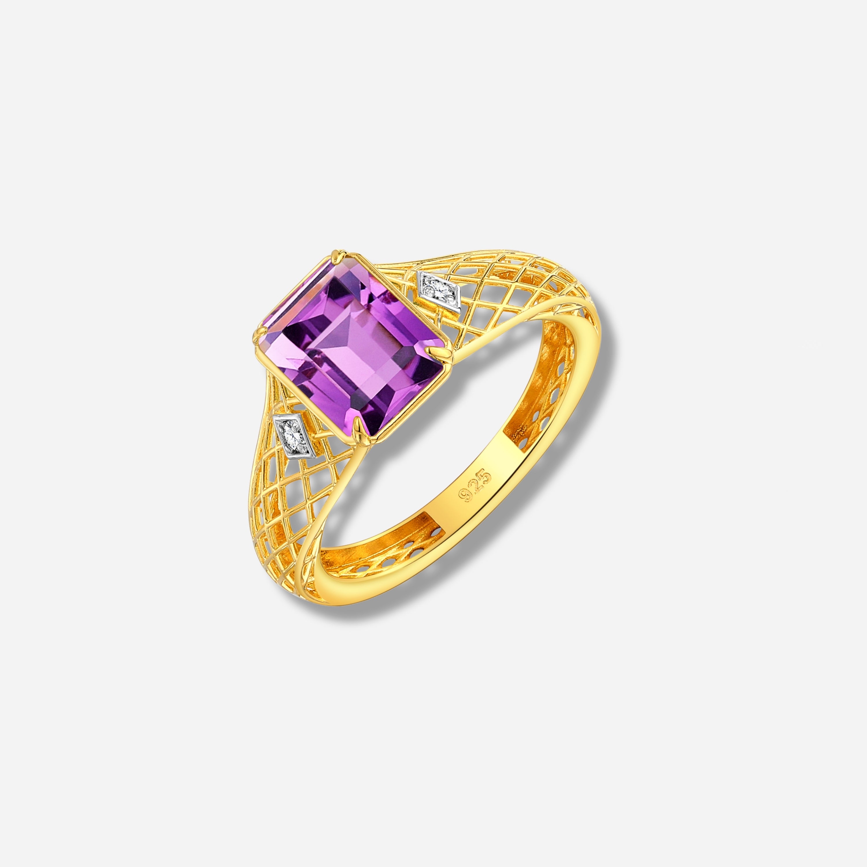 925 STERLING SILVER LE MESH RING WITH AMETHYST