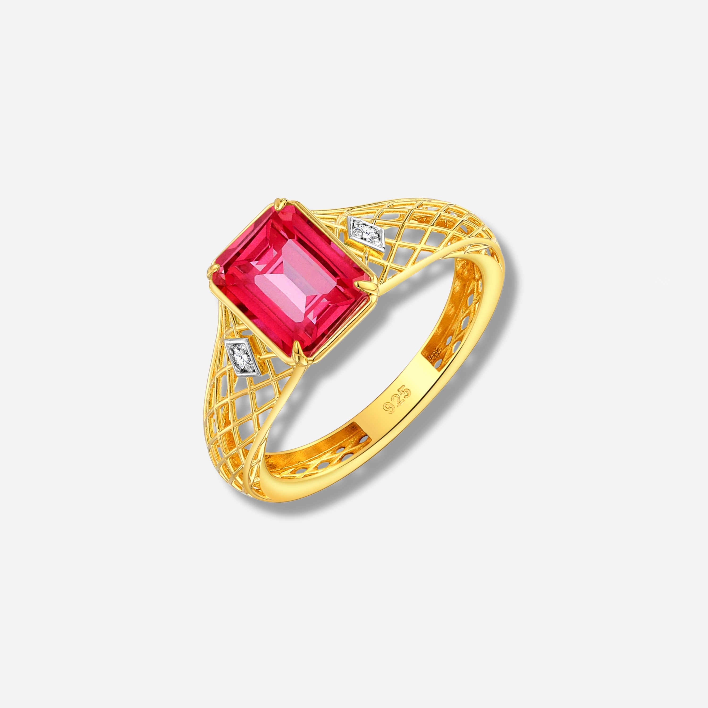 925 STERLING SILVER LE MESH RING WITH PINK TOPAZ