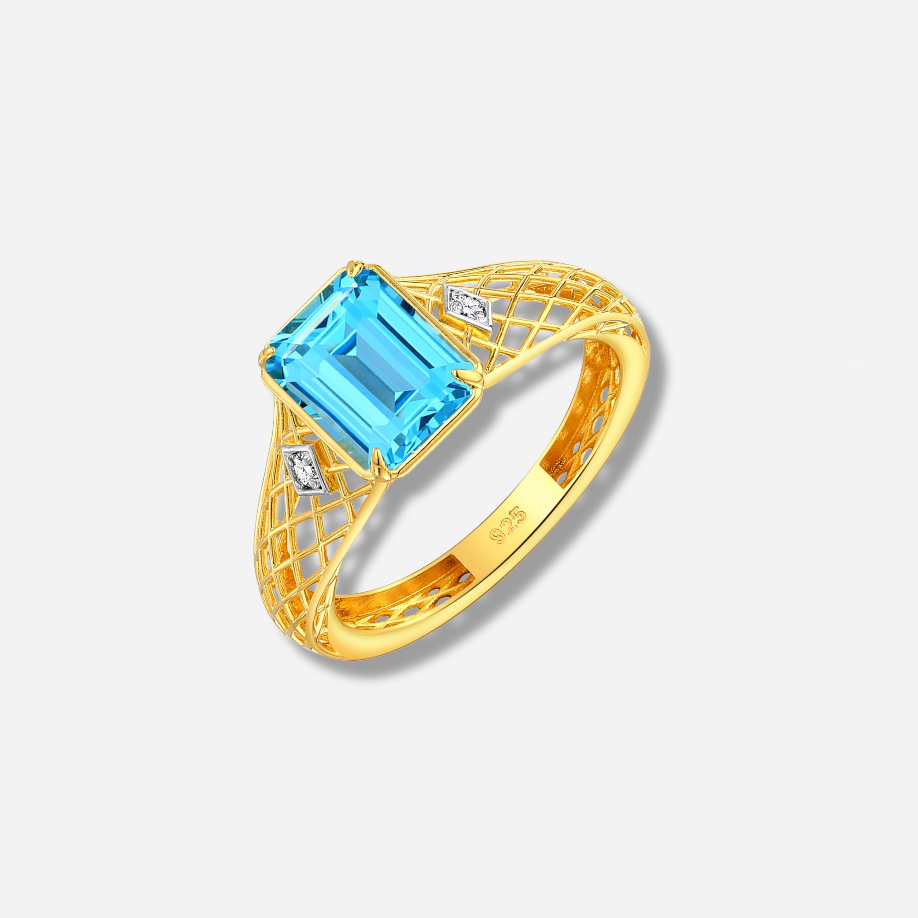 925 STERLING SILVER LE MESH RING WITH SWISS BLUE TOPAZ