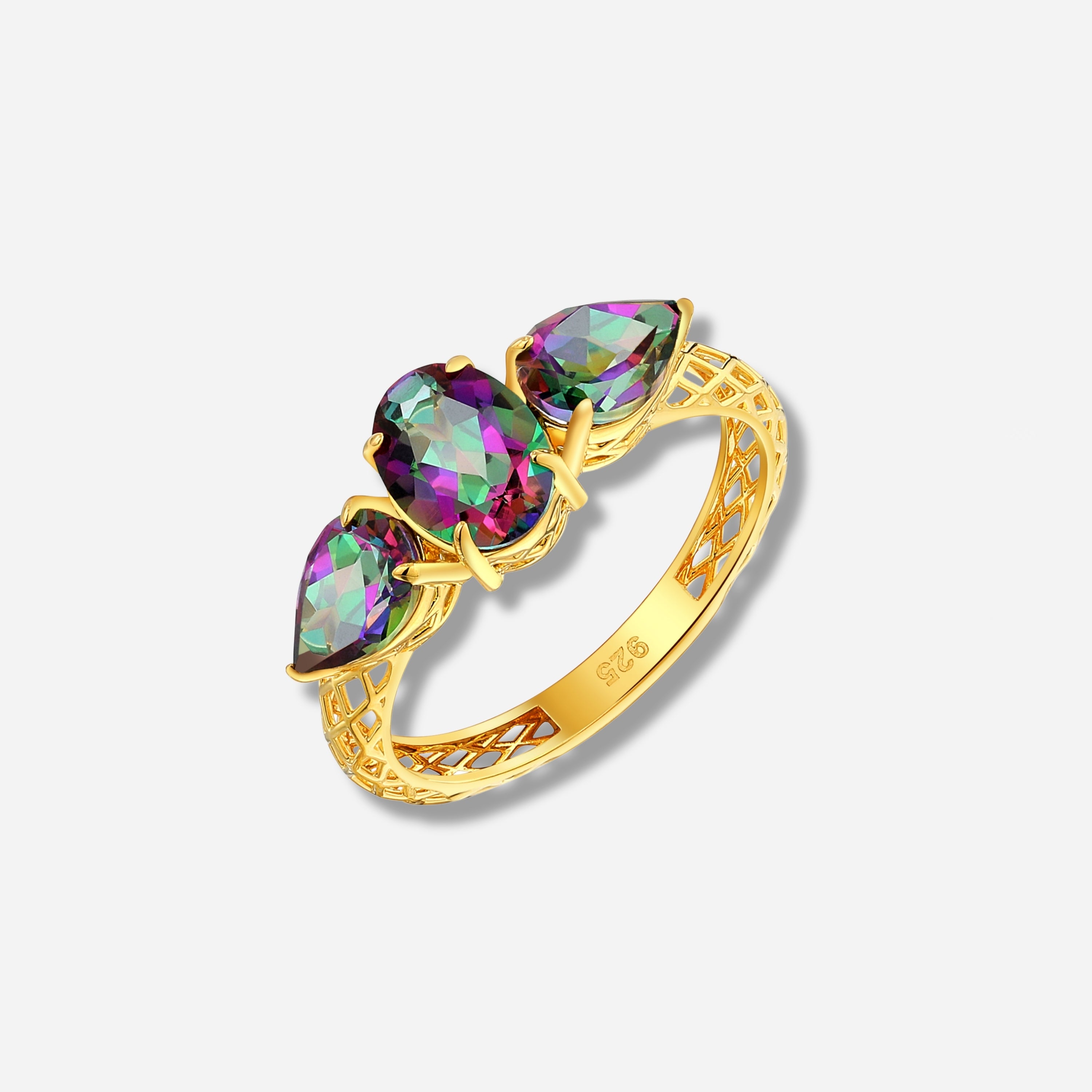 925 STERLING SILVER LE MESH RING WITH MYSTIC GREEN TOPAZ