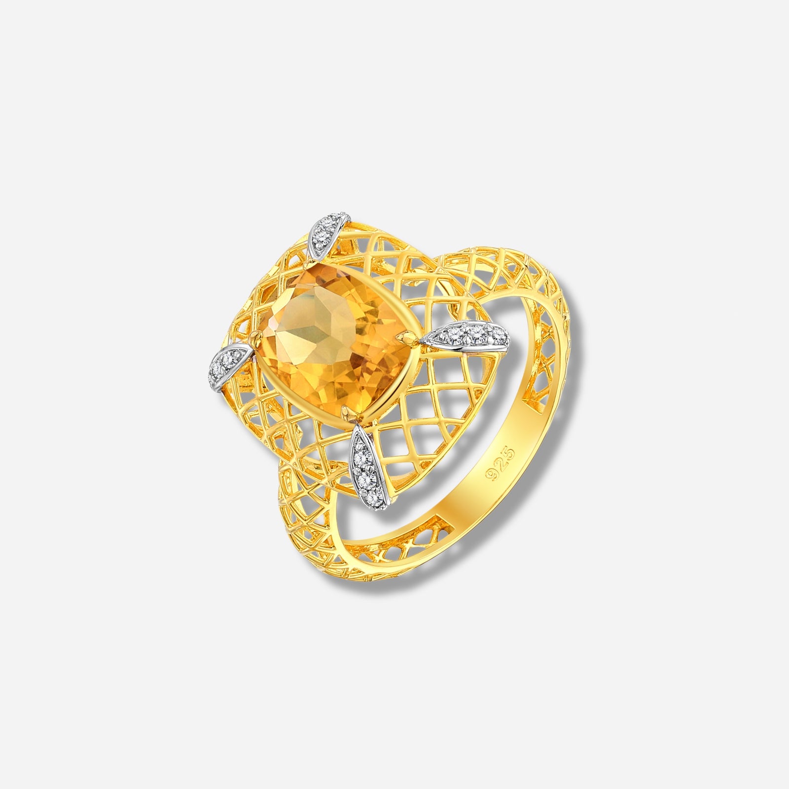 925 STERLING SILVER LE MESH RING WITH GOLDEN CITRINE