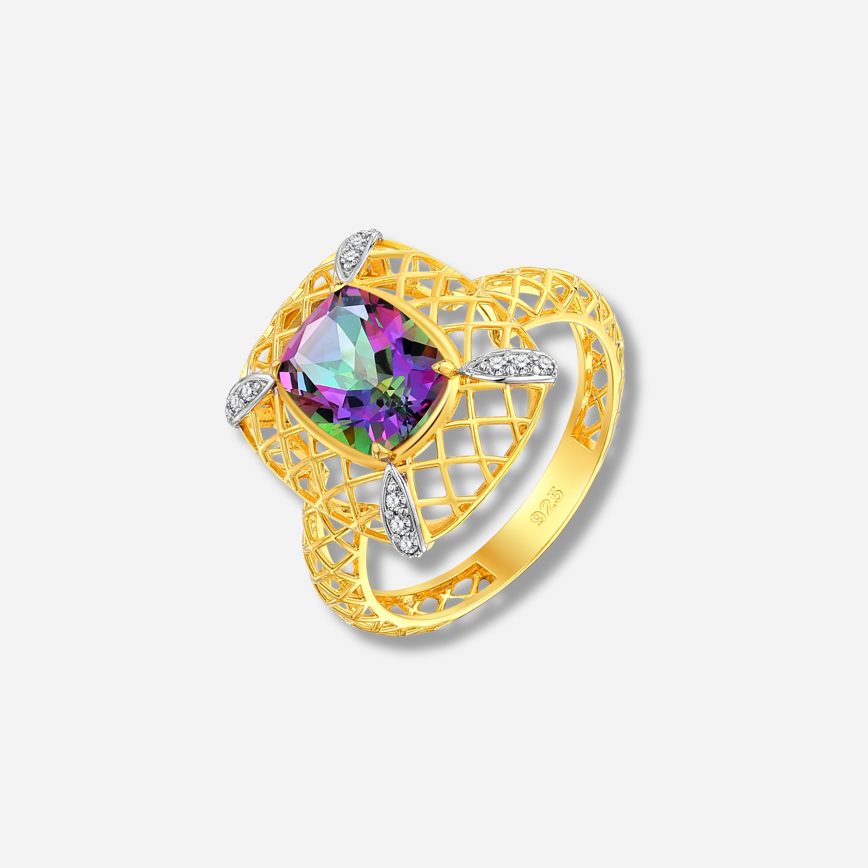 925 STERLING SILVER LE MESH RING WITH MYSTIC GREEN TOPAZ