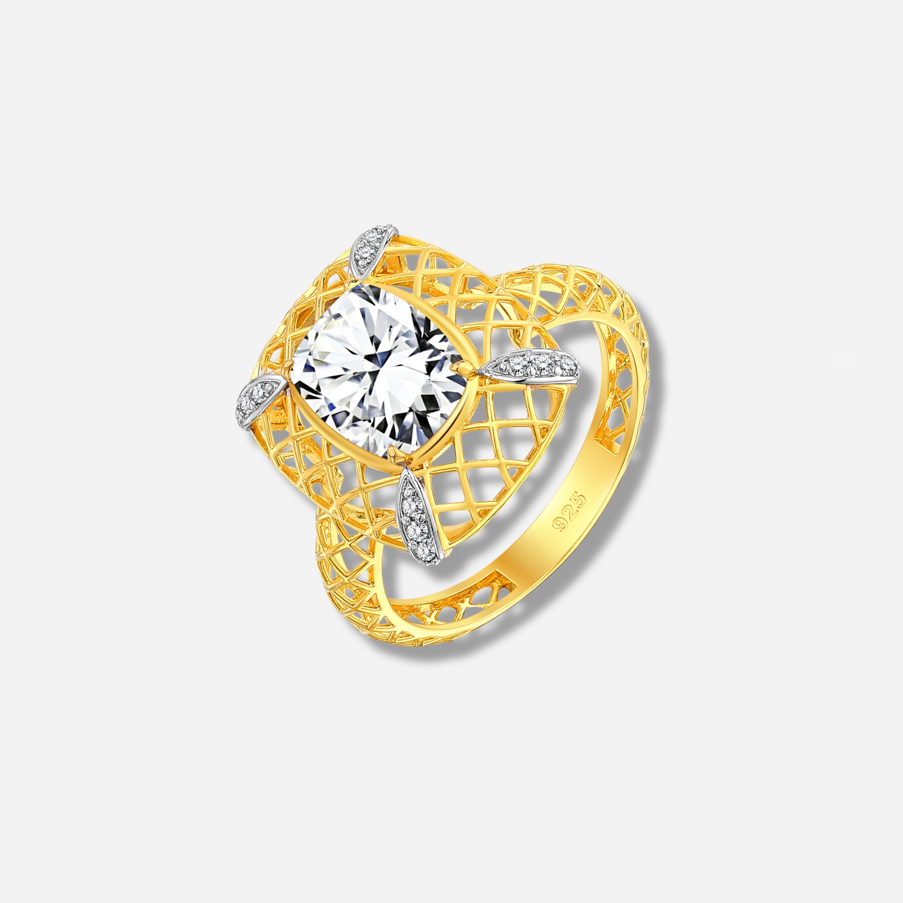 925 STERLING SILVER LE MESH RING WITH WHITE TOPAZ
