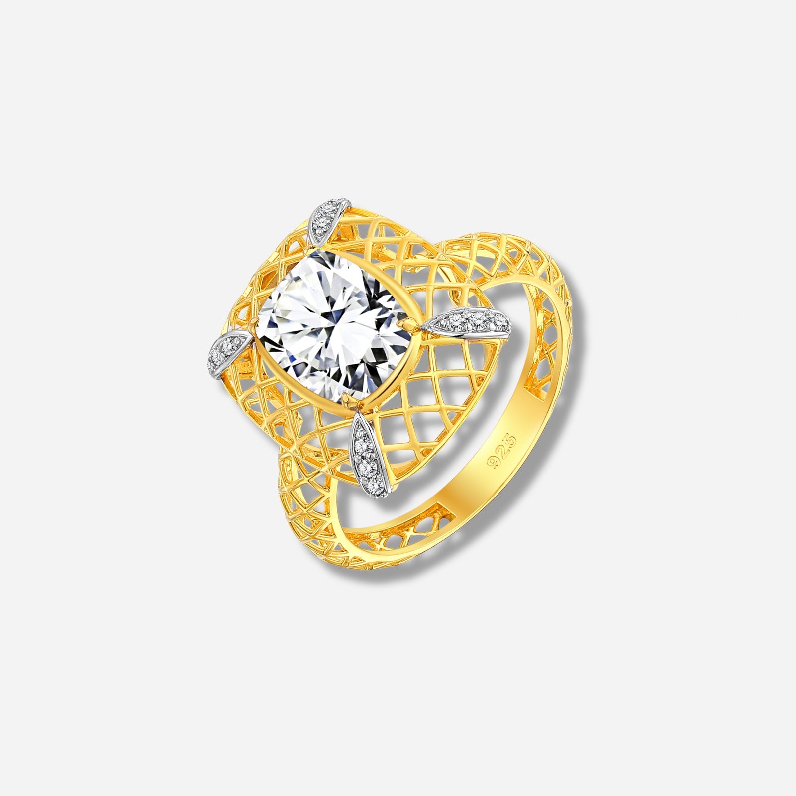 925 STERLING SILVER LE MESH RING WITH WHITE TOPAZ