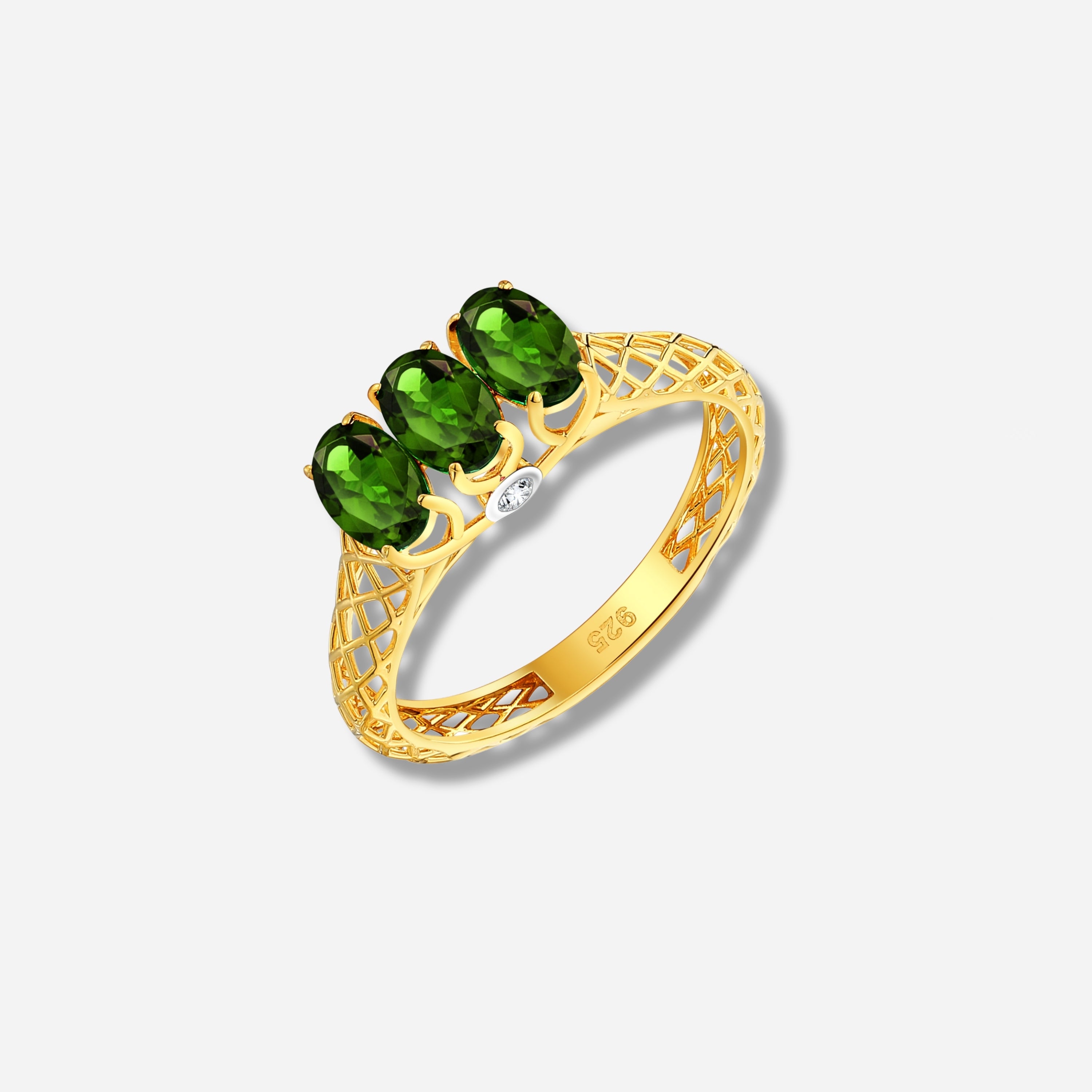 925 STERLING SILVER LE MESH RING WITH CHROME DIOPSIDE GREEN