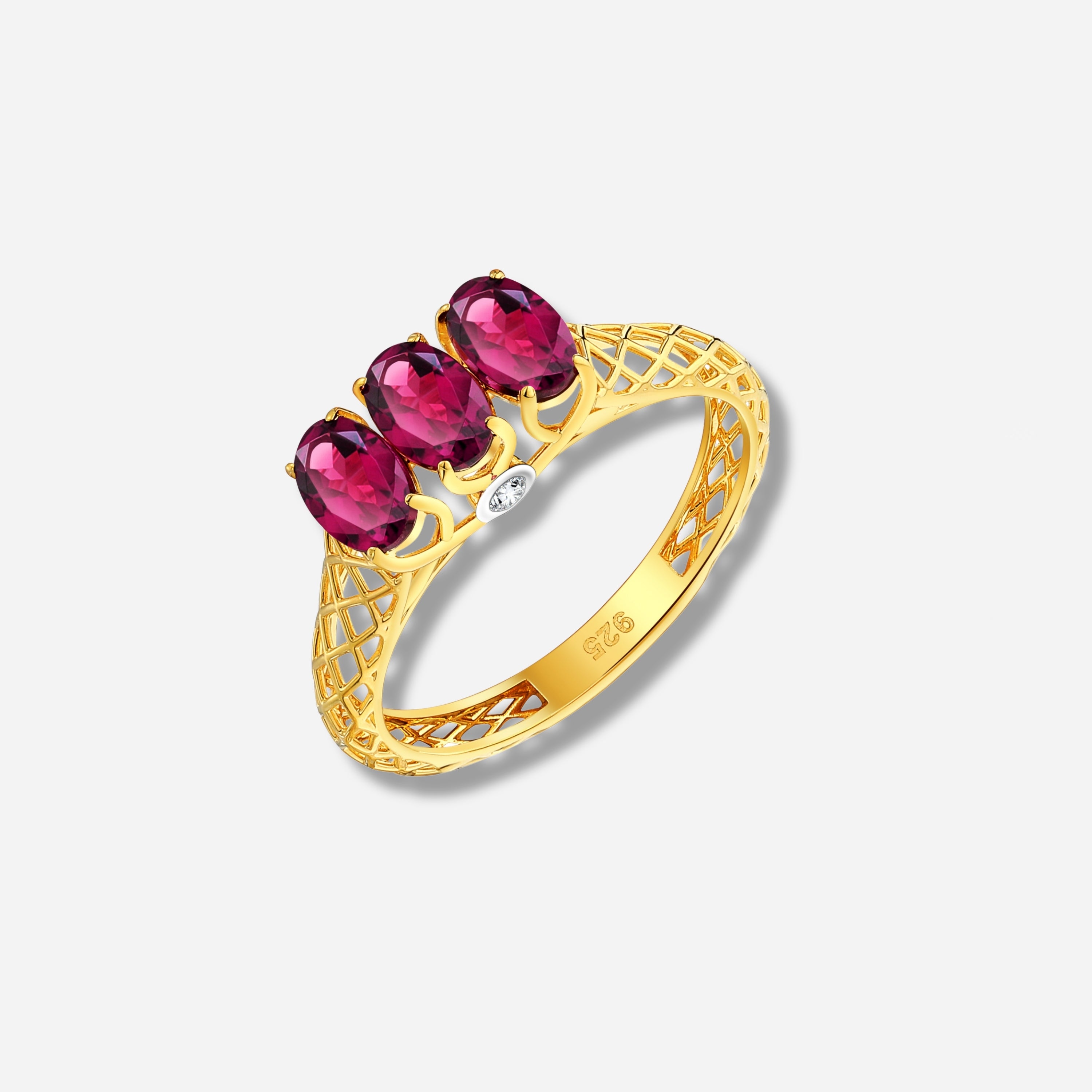 925 STERLING SILVER LE MESH RING WITH RHODOLITE