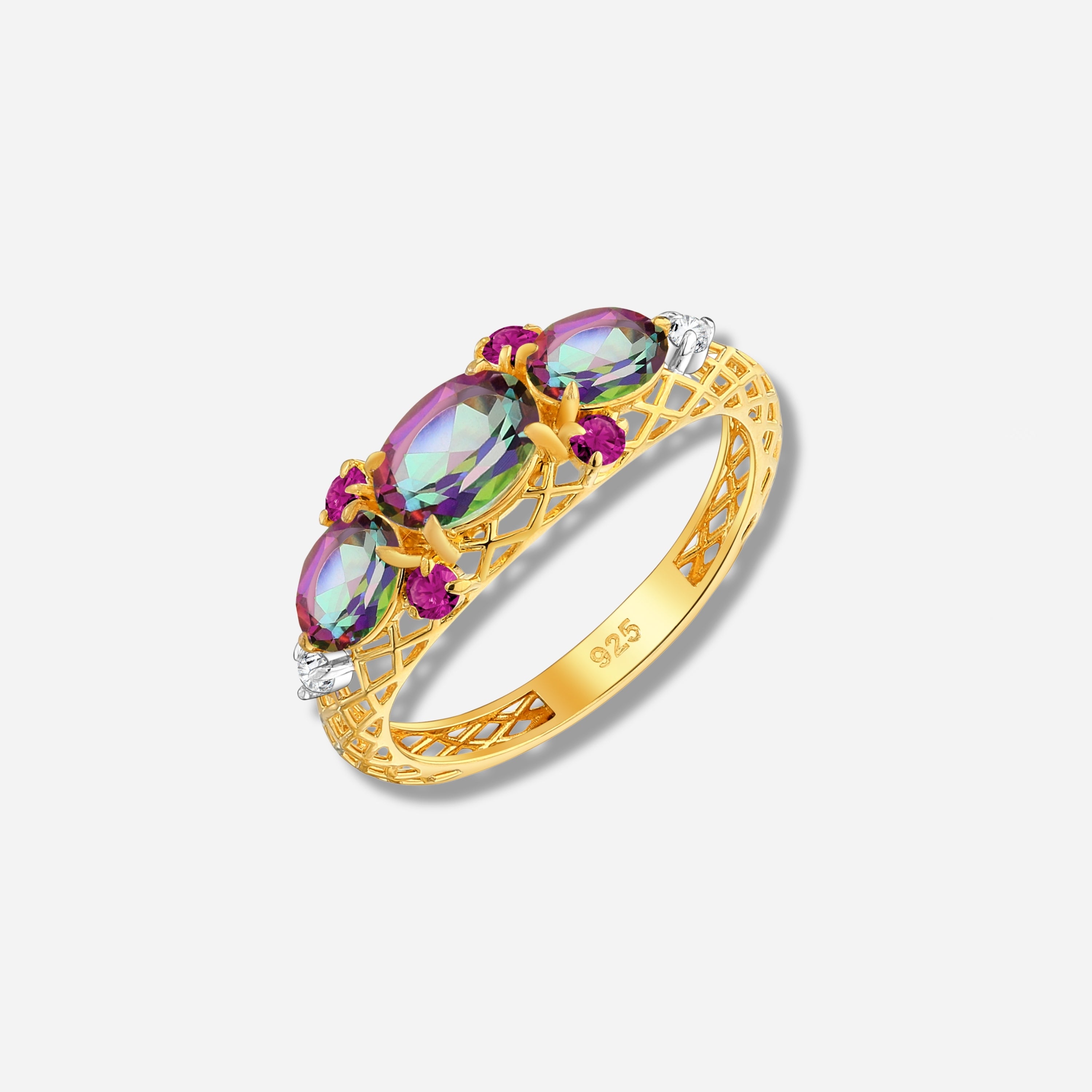925 STERLING SILVER LE MESH RING WITH RHODOLITE