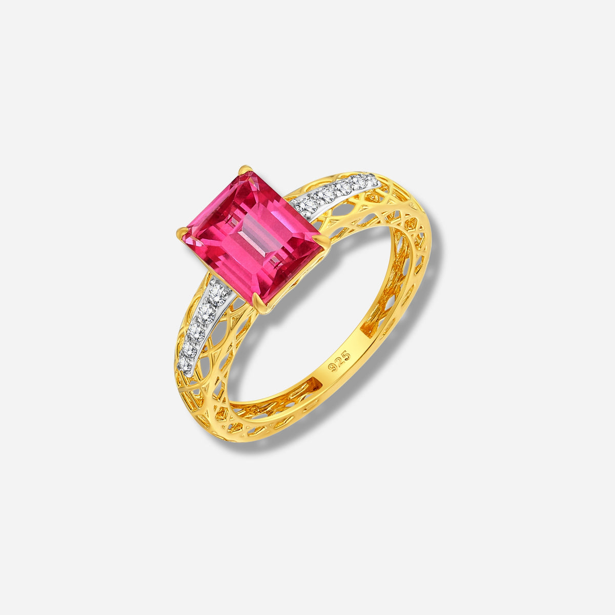 925 STERLING SILVER LE MESH RING WITH PINK TOPAZ