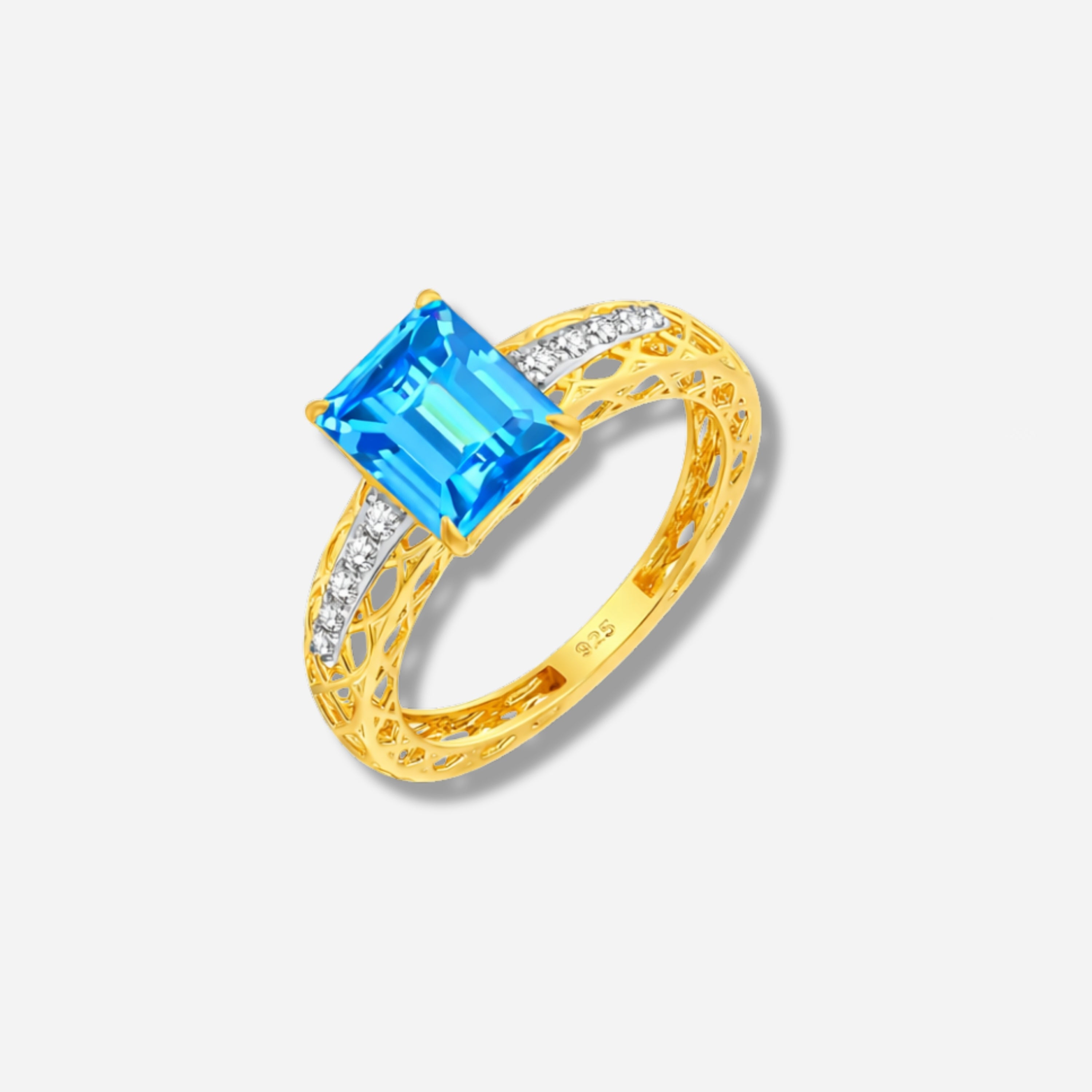 925 STERLING SILVER LE MESH RING WITH SWISS BLUE TOPAZ