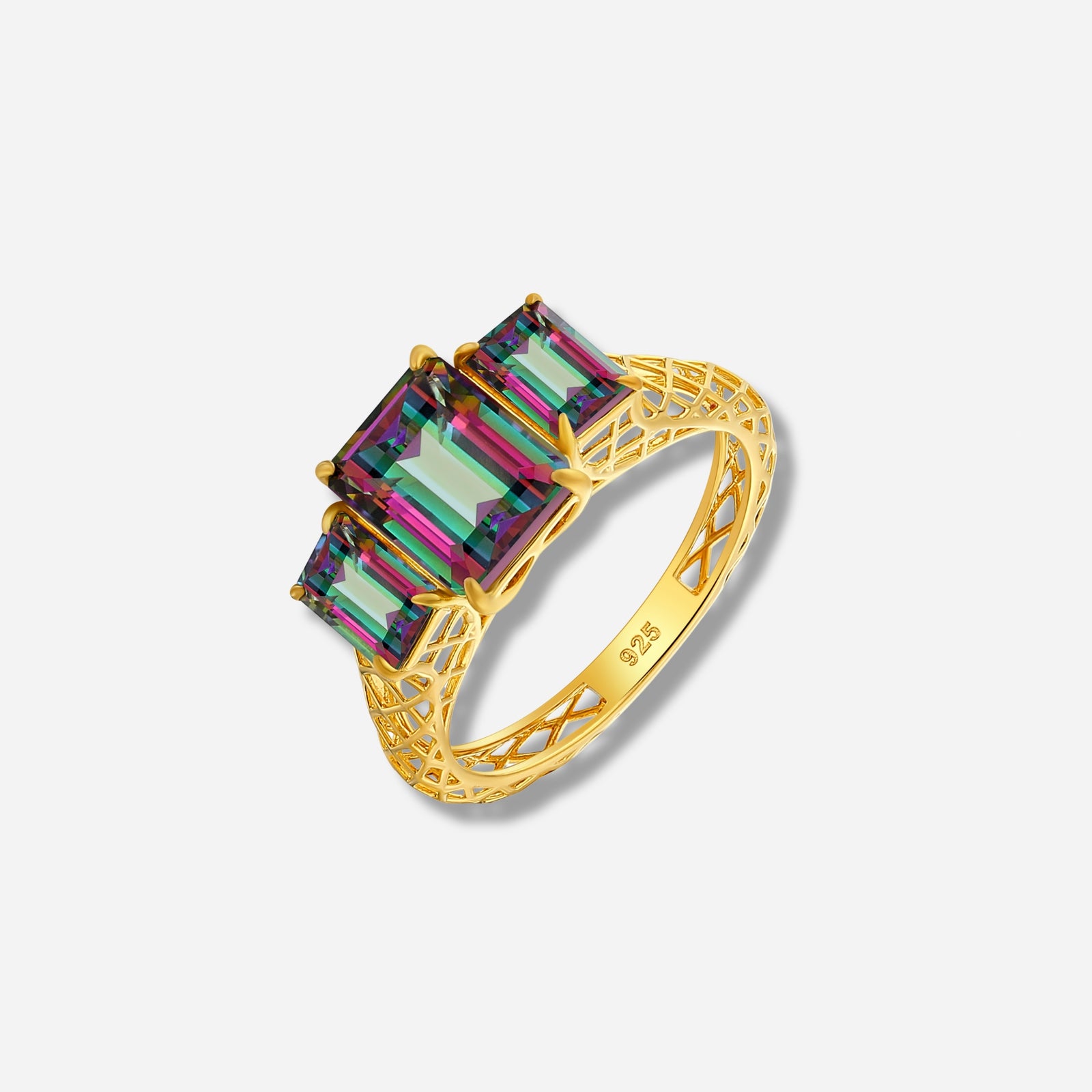 925 STERLING SILVER LE MESH RING WITH MYSTIC GREEN TOPAZ