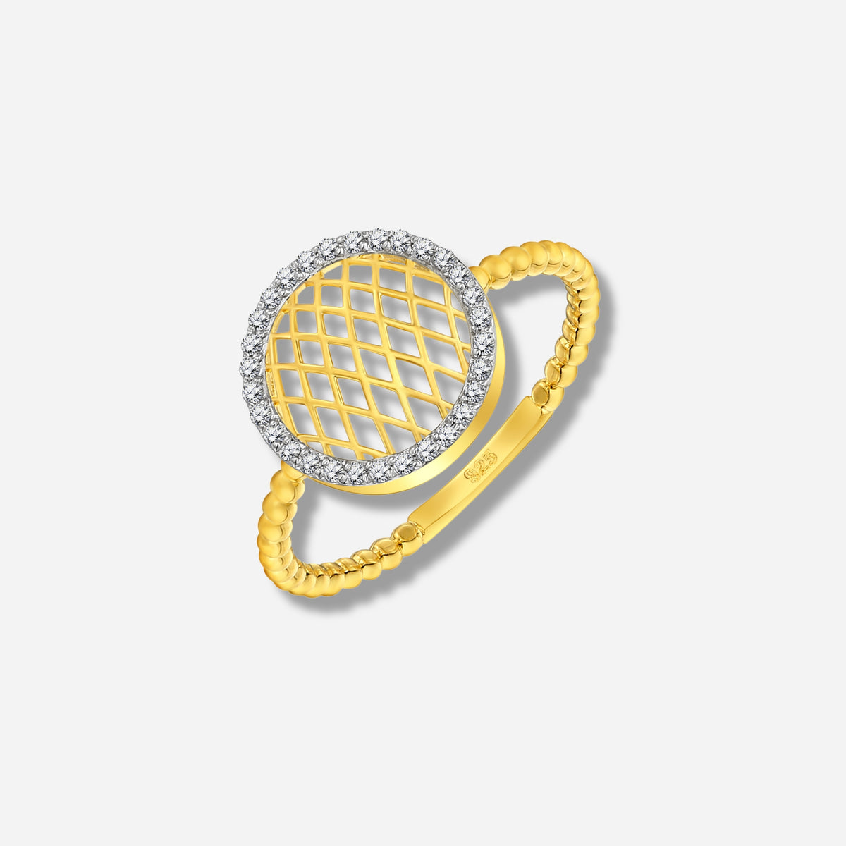 925 STERLING SILVER LE MESH RING WITH CUBIC ZIRCONIA
