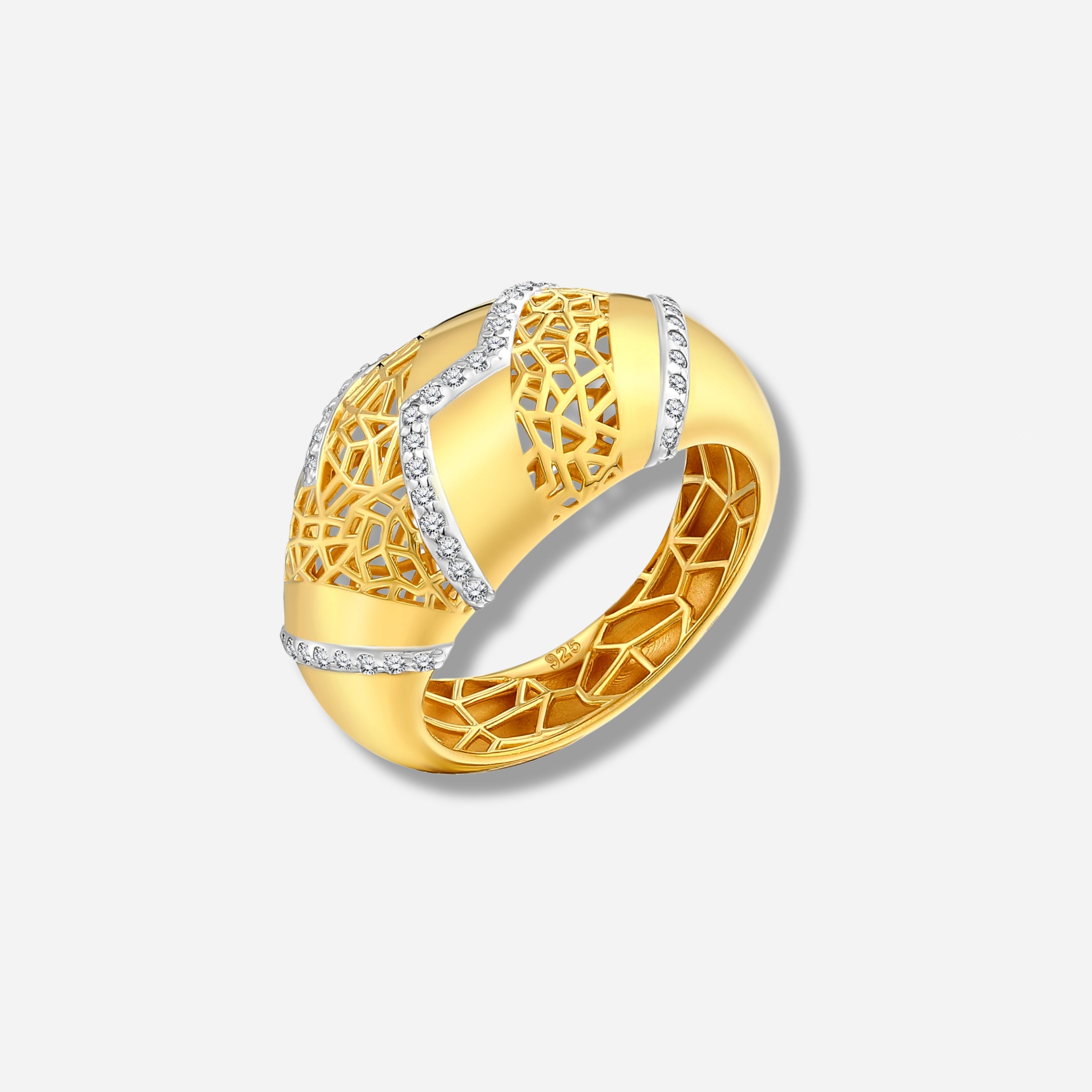 925 STERLING SILVER LE MESH RING WITH CUBIC ZIRCONIA