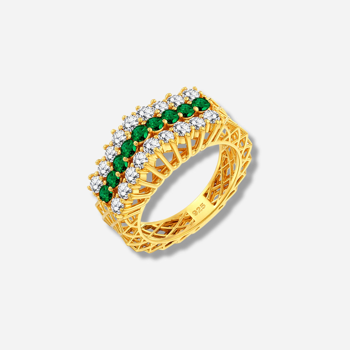 925 STERLING SILVER LE MESH RING WITH EMERALD