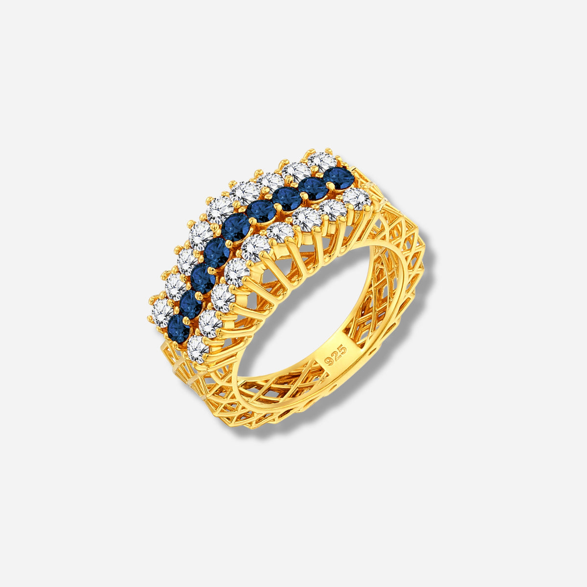 925 STERLING SILVER LE MESH RING WITH SAPPHIRE