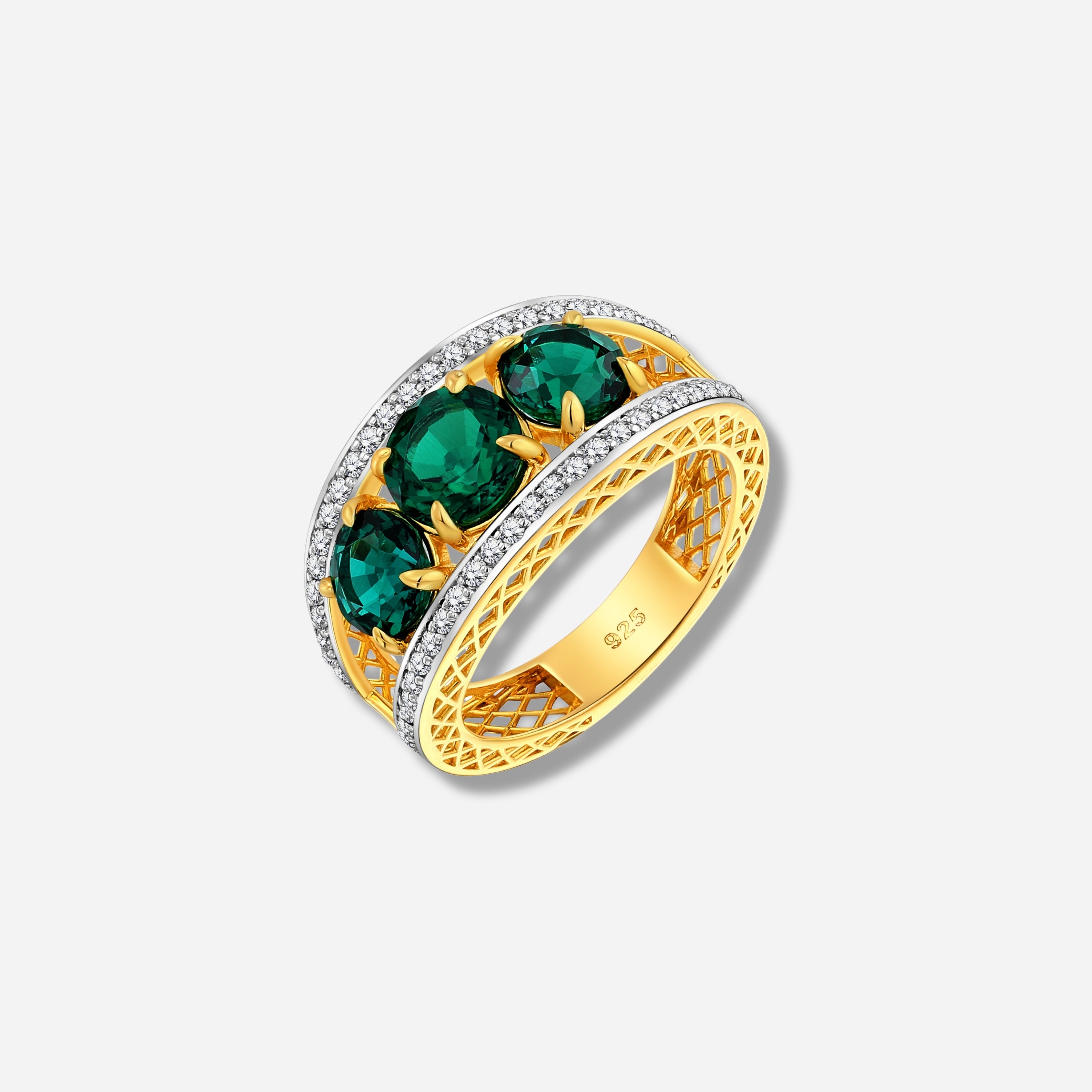 925 STERLING SILVER LE MESH RING WITH EMERALD