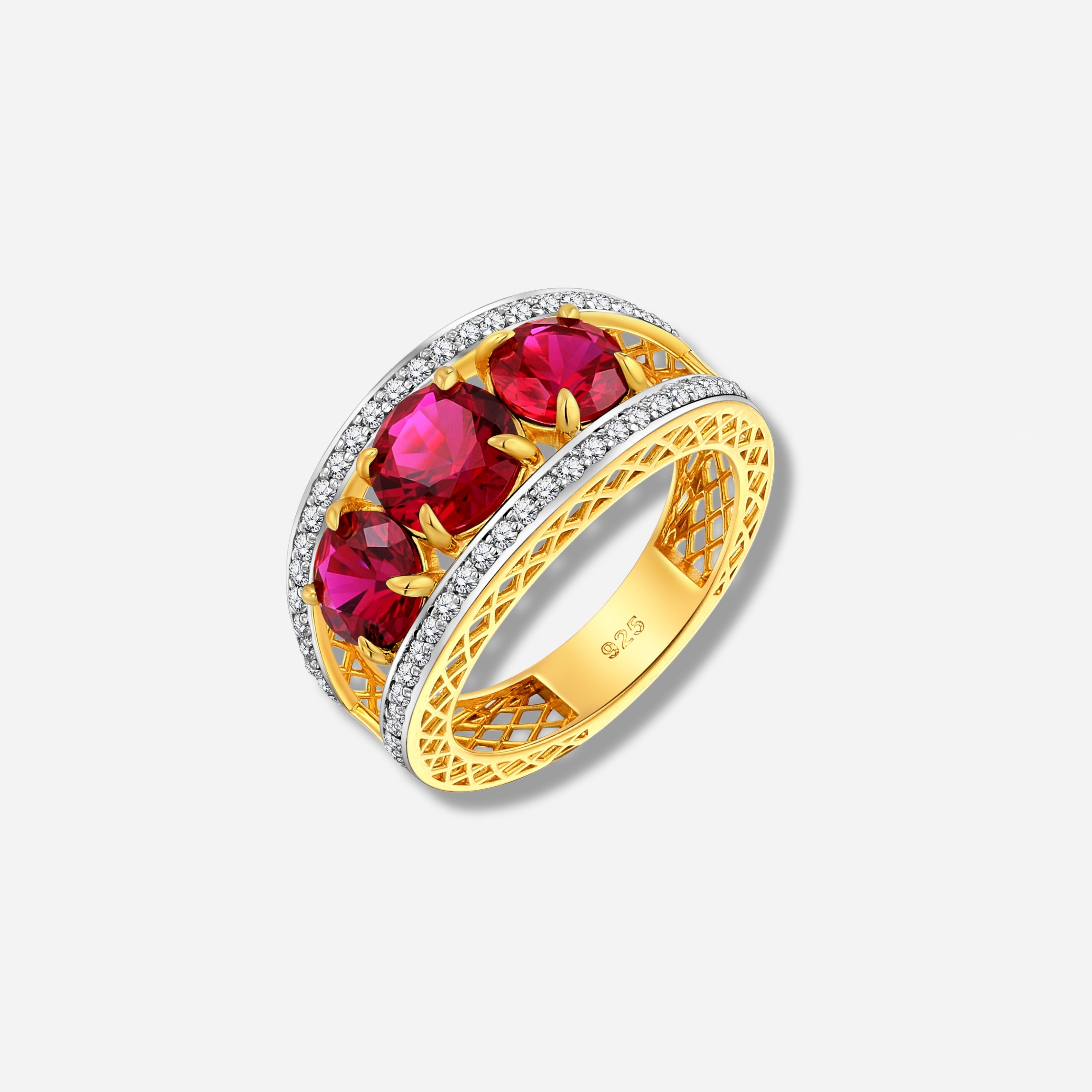 925 STERLING SILVER LE MESH RING WITH RUBY