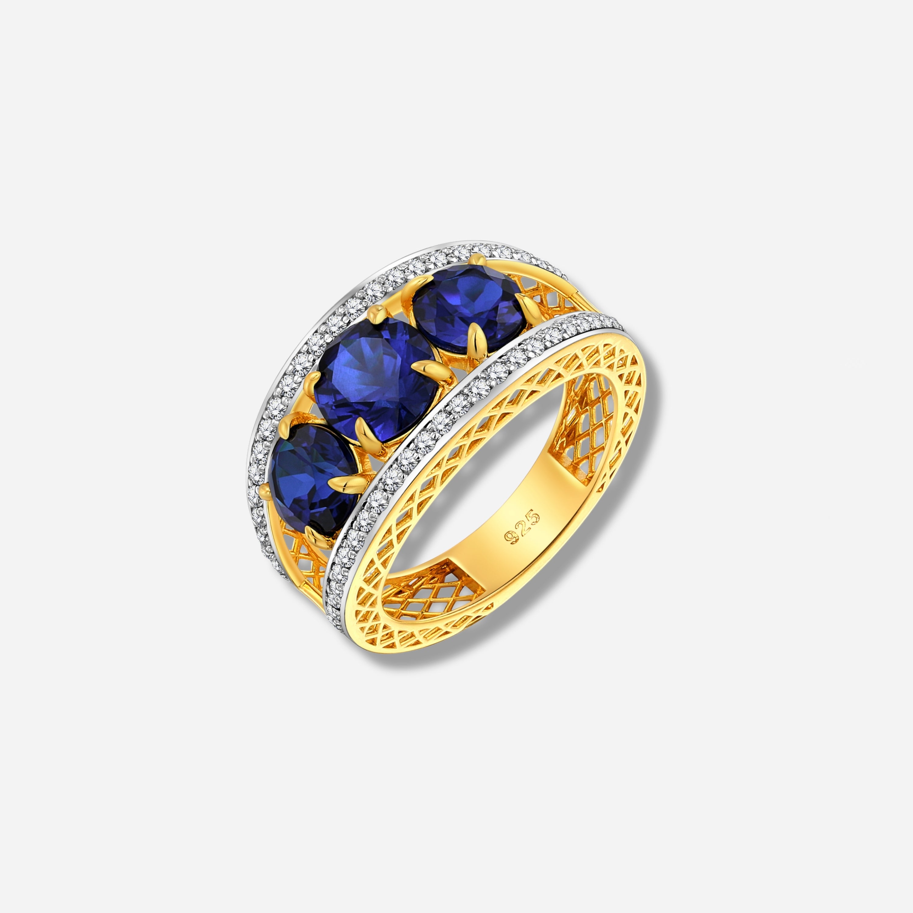 925 STERLING SILVER LE MESH RING WITH SAPPHIRE