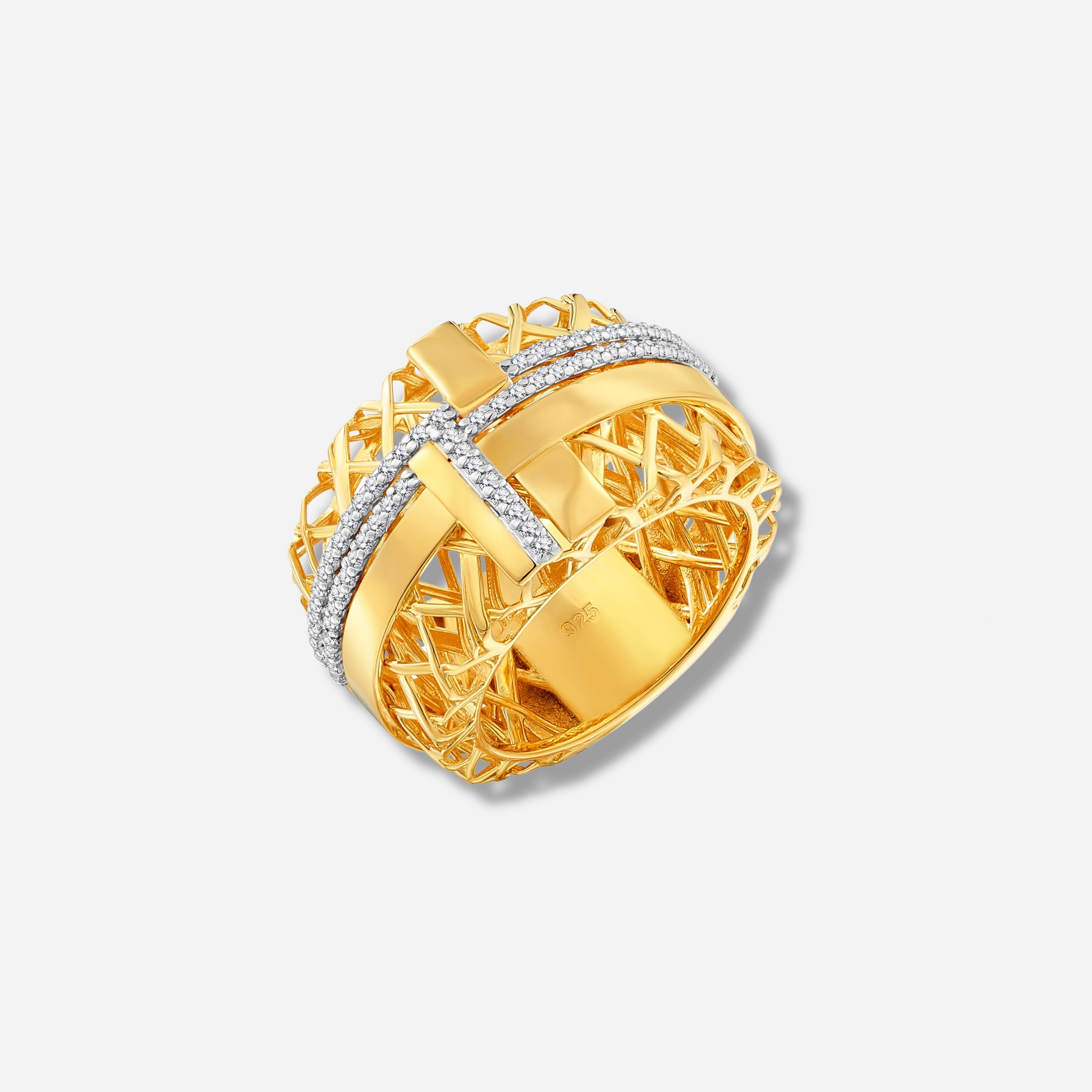925 STERLING SILVER LE MESH RING WITH CUBIC ZIRCONIA
