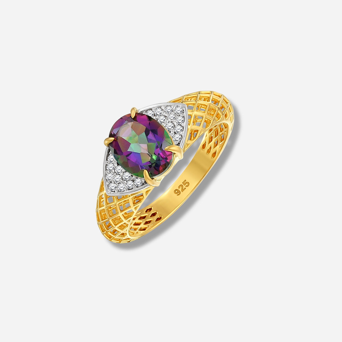 925 STERLING SILVER LE MESH RING WITH MYSTIC TOPAZ