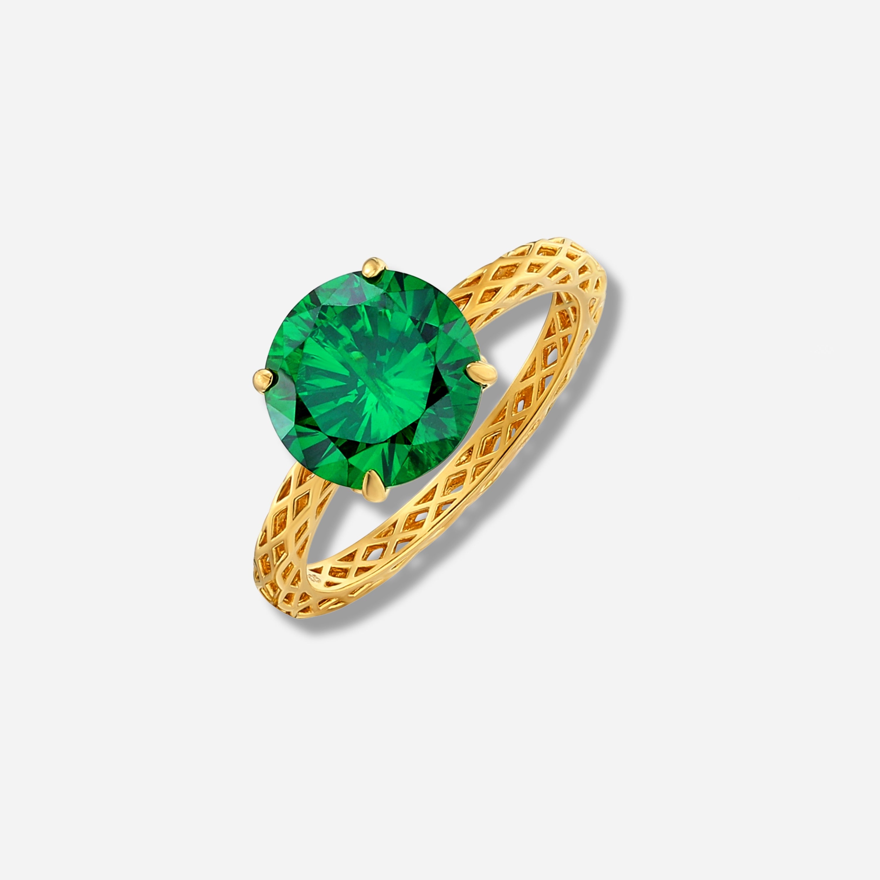 925 STERLING SILVER LE MESH RING WITH GREEN CUBIC ZIRCONIA