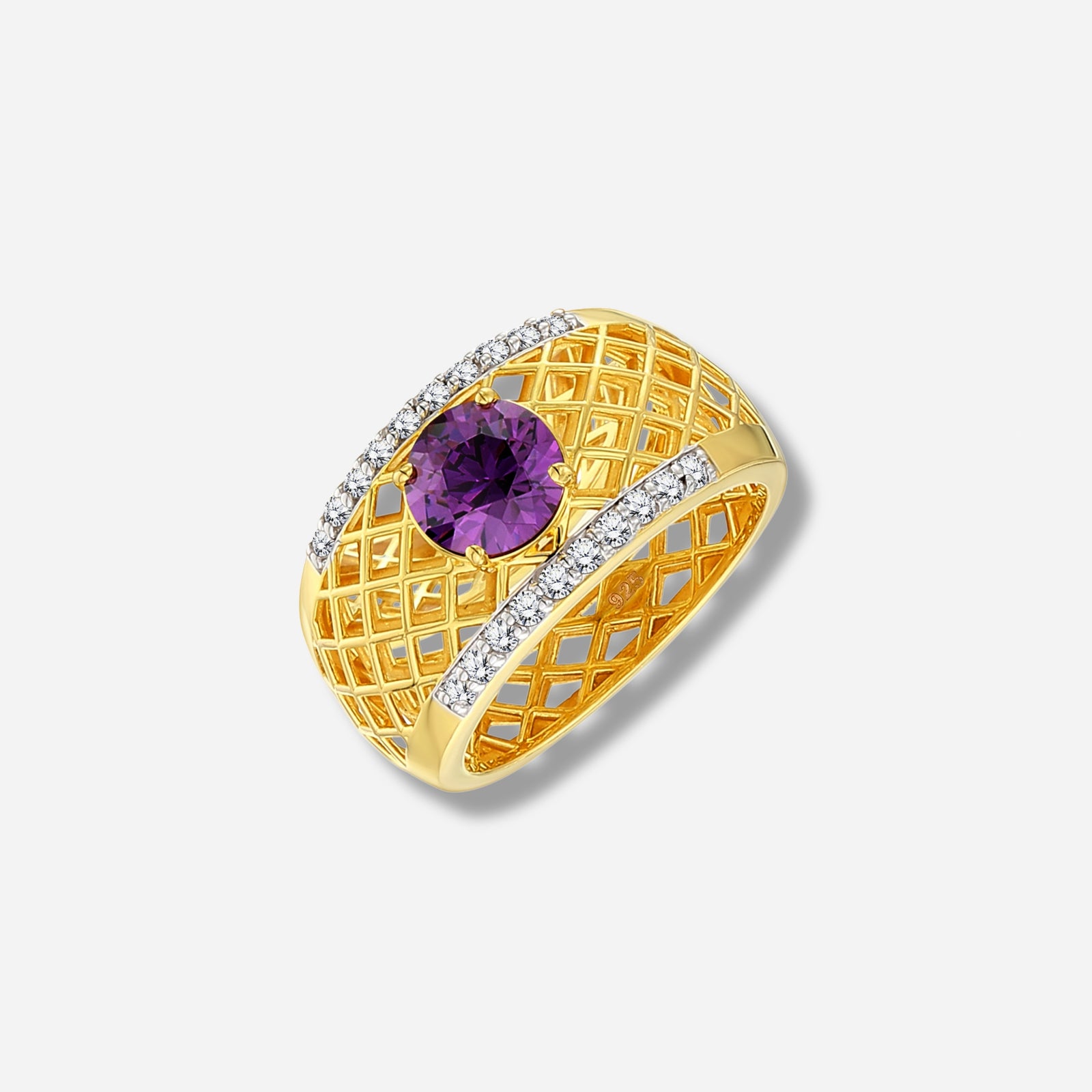 925 STERLING SILVER LE MESH RING WITH AMETHYST