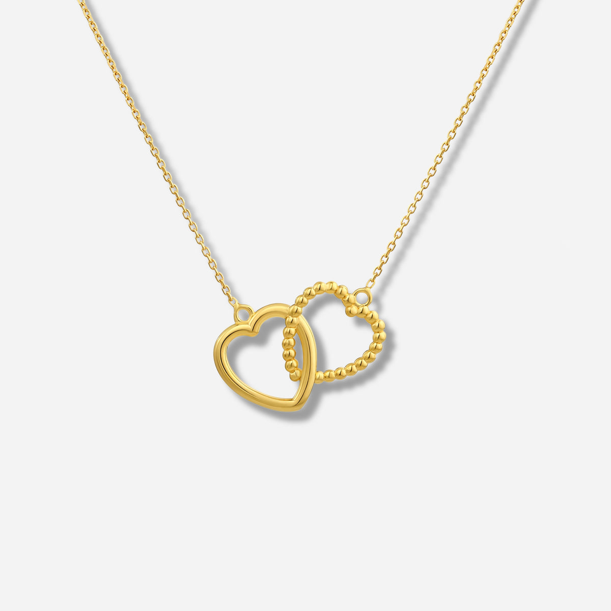 925 STERLING SILVER BEADED INTERLOCKED HEARTS NECKLACE