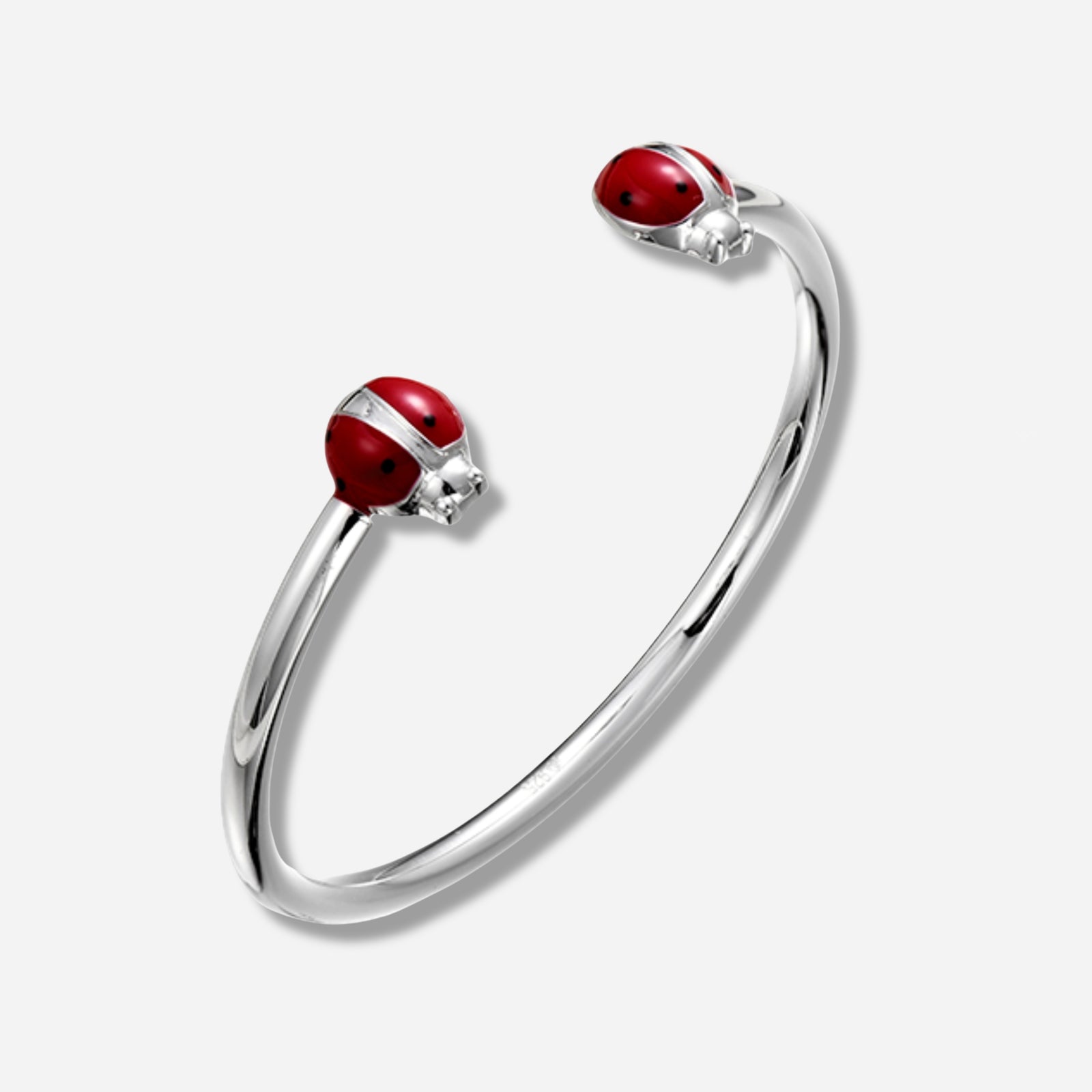 925 STERLING SILVER DOUBLE LADY BUGS END OPEN CUFF BANGLE