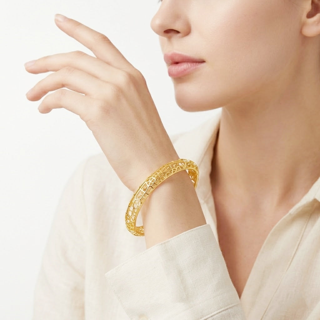 925 STERLING SILVER ORGANIC GRID HINGE BANGLE