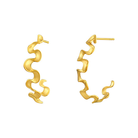 925 STERLING SILVER WITH 14K GOLD PLATED CURLY WAVY HOOP EARRINGS