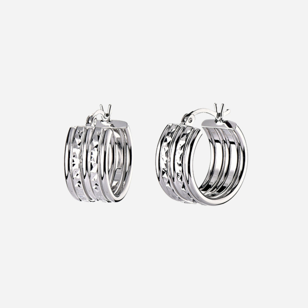 925 STERLING SILVER 25.0 MM. FIVE ROLL TUBES WITH DIAMOND CUT HOOP EARRINGS