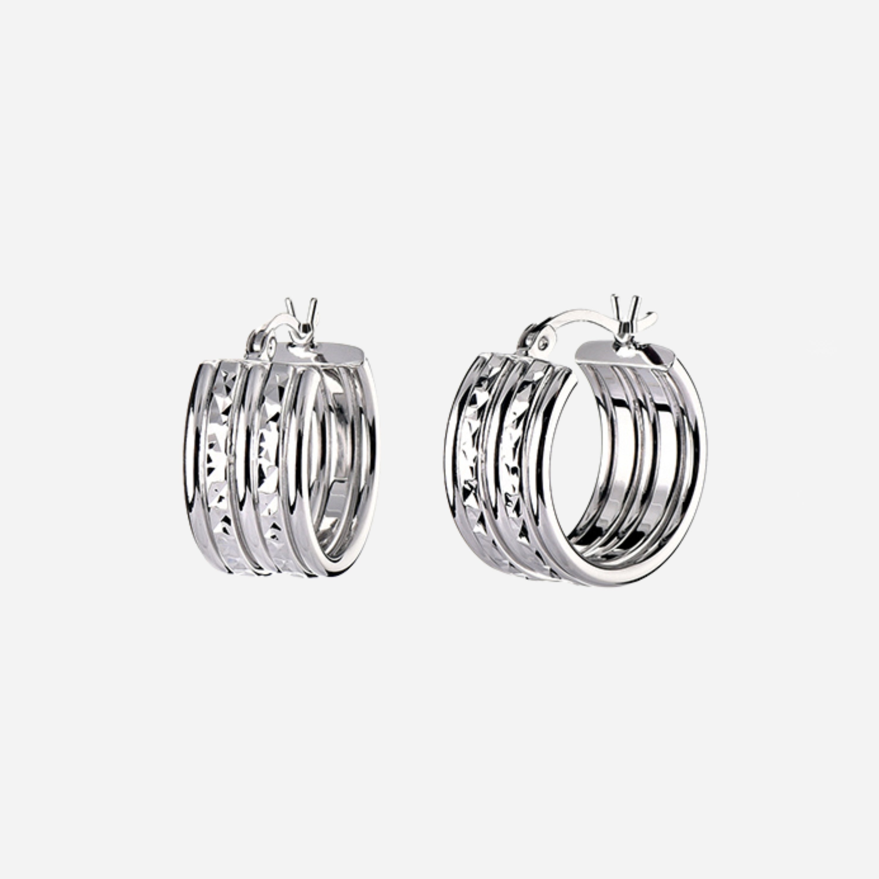 925 STERLING SILVER 25.0 MM. FIVE ROLL TUBES WITH DIAMOND CUT HOOP EARRINGS