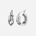 925 STERLING SILVER 15.0 MM. TRIPLE LINES TUBE ROUND HOOP EARRINGS