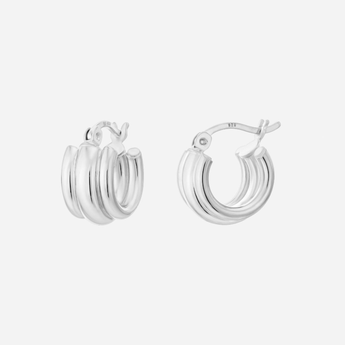 925 STERLING SILVER 15.0 MM. TRIPLE CONNECTED 3 HOOP EARRINGS
