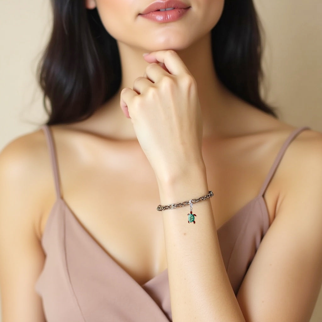 925 STERLING SILVER ENAMEL LITTLE SEA TURTLE CHARM